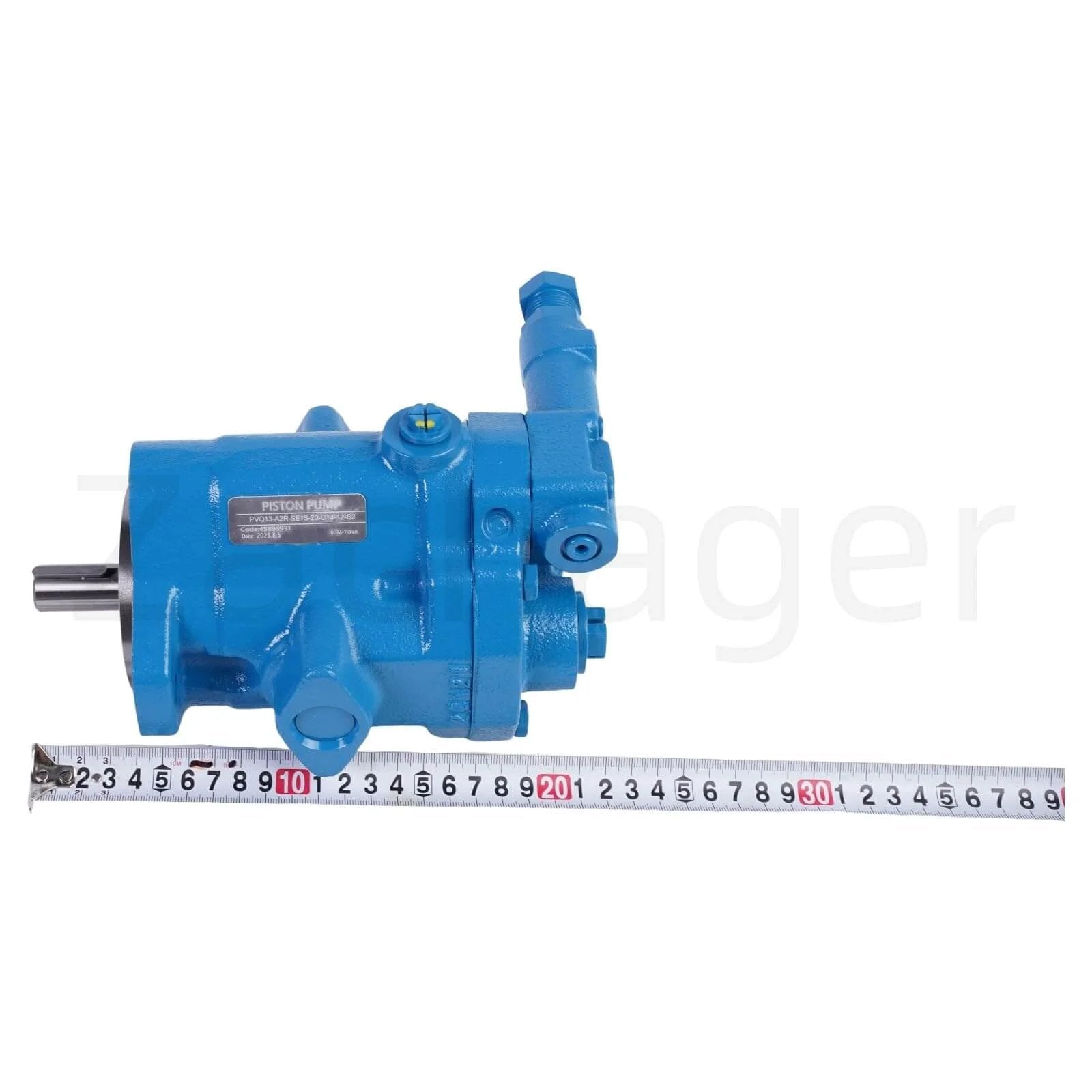 Zachager PVQ13-A2R-SE1S-20-C14-12-S2 Hydraulic Piston Pump next to measuring tape, Vickers Industrial Use