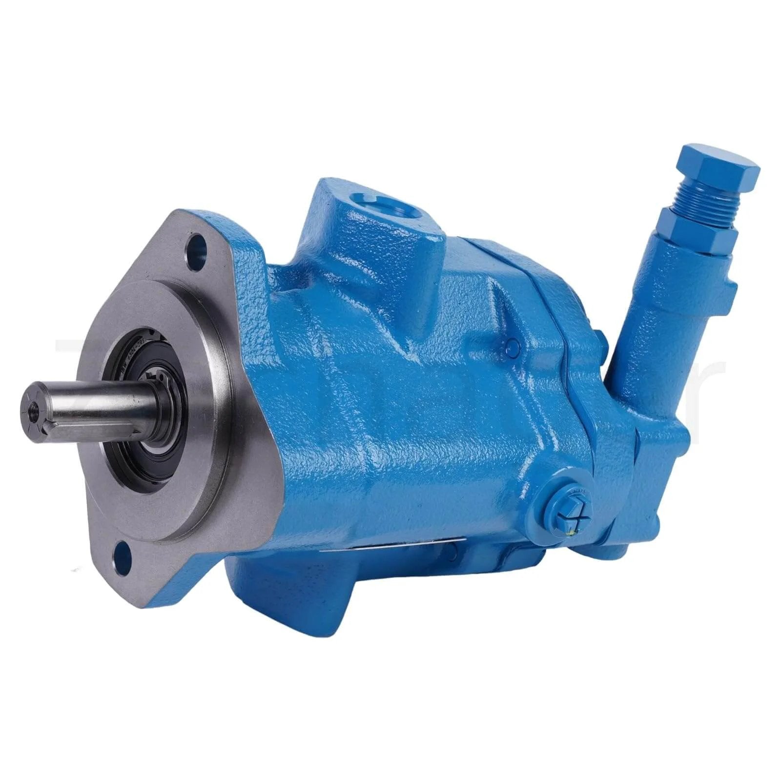 Blue Zachager PVQ13-A2R-SE1S-20-C14-12-S2 Hydraulic Piston Pump for Vickers Industrial Hydraulic Pumps, side view with pipe.