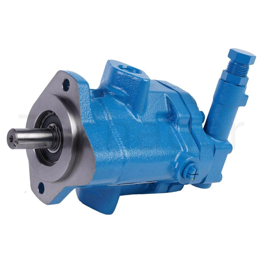 Blue Zachager PVQ13-A2R-SE1S-20-C14-12-S2 Hydraulic Piston Pump for Vickers Industrial Hydraulic Pumps, side view with pipe.