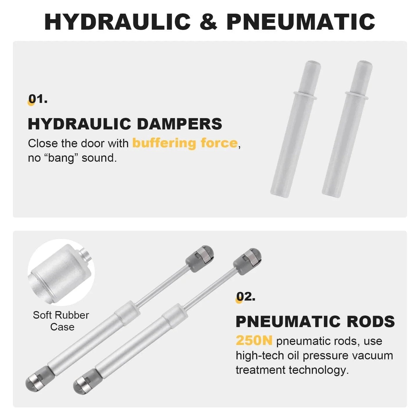 Hydraulic dampers and pneumatic rods for cabinet door lift up hinge, vertical lift hinge with pneumatic arm, quiet opening mechanism