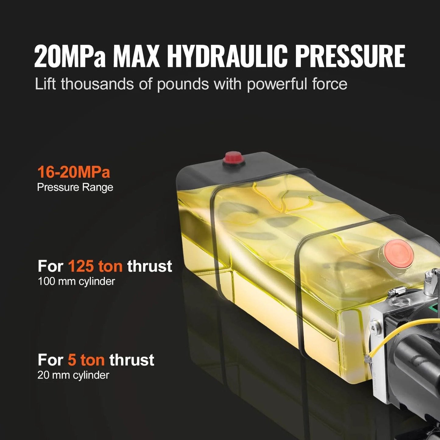 Hydraulic Pump 2950 PSI 60HZ Hydraulic Power Unit 3 HP 220V, highlighted reservoir 3.5 gallon capacity, pressure range 16-20MPa