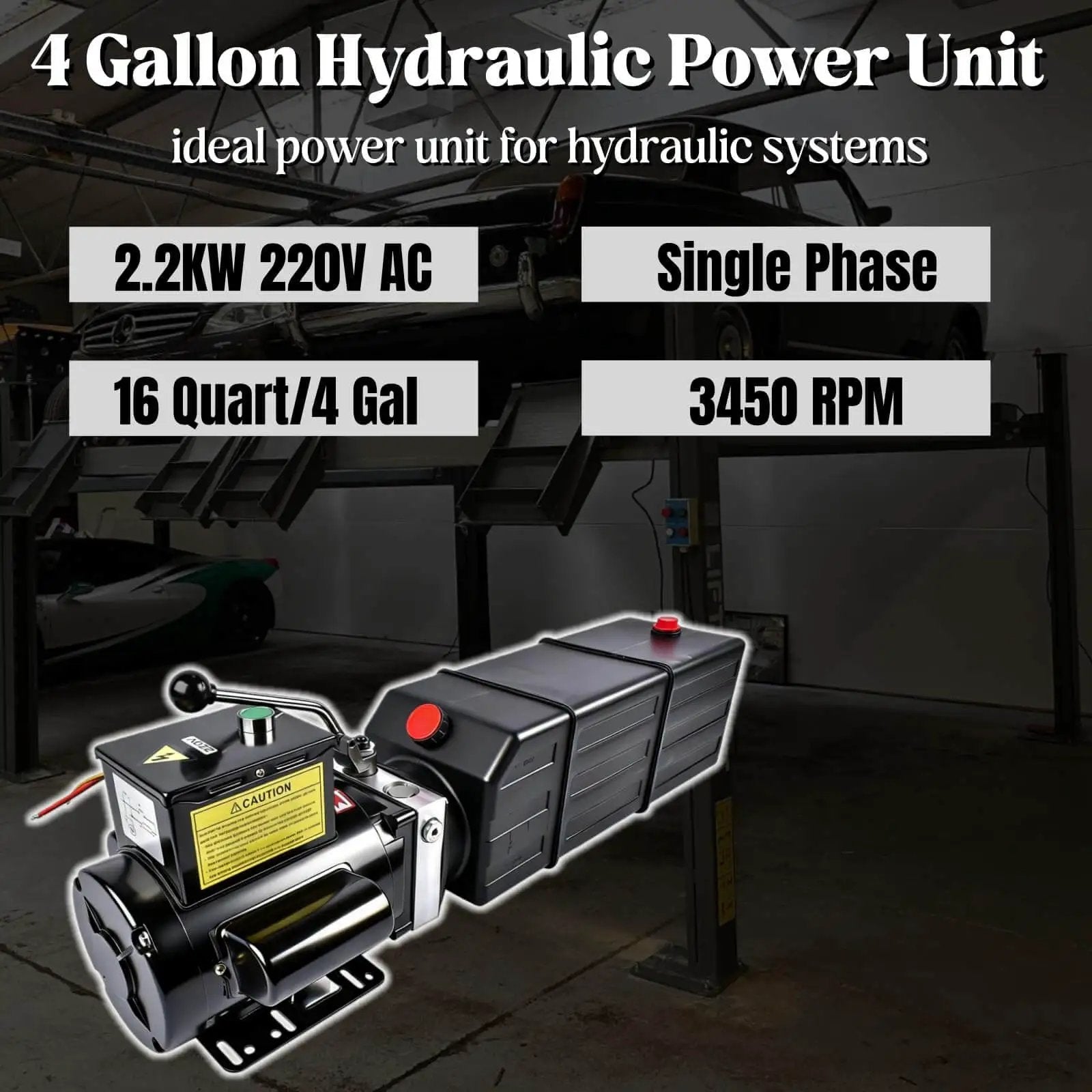 Heavy Duty Hydraulic Power Unit For Car Lifts And Dump Trailers With Two Point Two KW 220V AC Motor 3450 RPM 4 Gallon