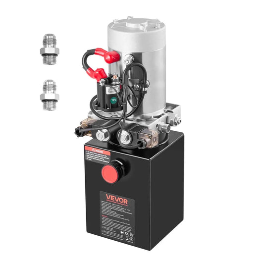 4 Quart DC 12V Hydraulic Power Unit for Dump Trailers With Double Acting Pump, 3200 PSI Max Relief Pressure, 0.91 GPM Flow, Metal Reservoir