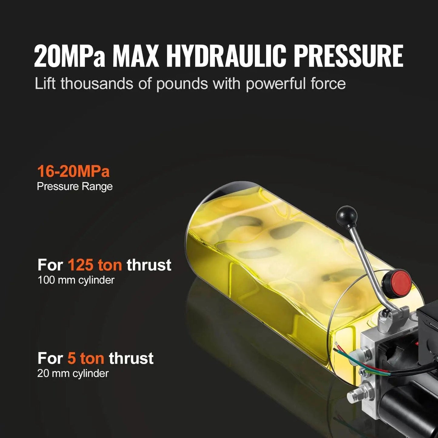 Heavy Duty 220V Hydraulic Power Unit With 10L Tank For Auto Repair And Car Lifts Single Phase 3HP Pump 2950 PSI Max Relief Pre Wired Ready To Run Industrial Hydraulic System, showing cylinder and pressure details.