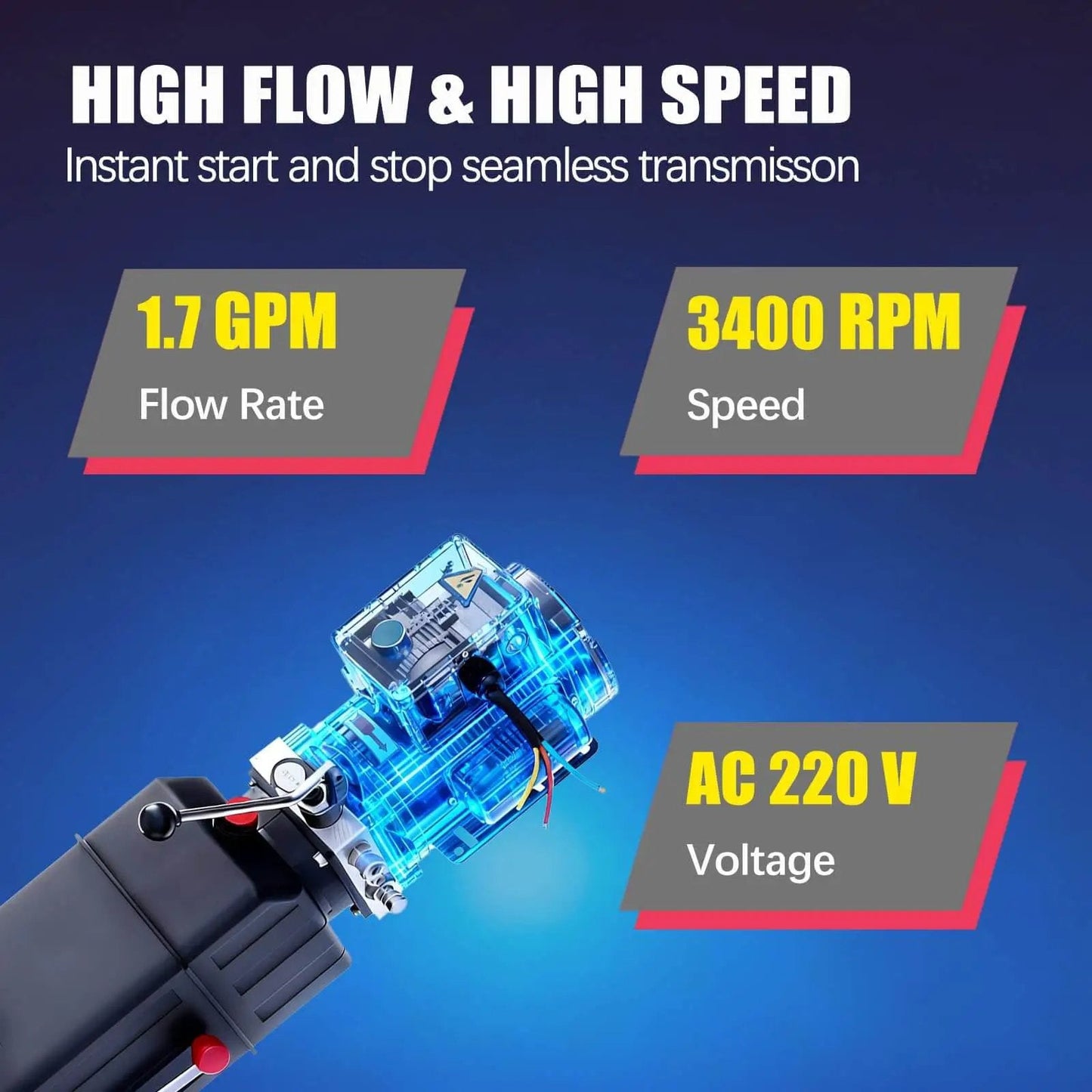 220V 60Hz Heavy Duty Hydraulic Power Unit With 14L Plastic Reservoir And Manual Button Control, specifications shown