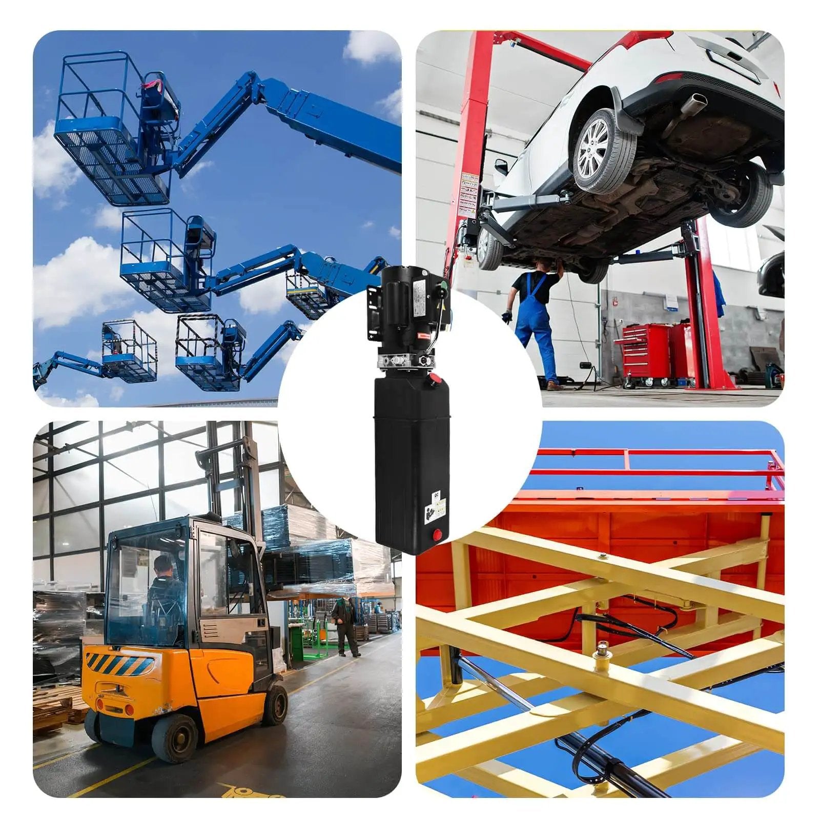 220V Hydraulic Power Unit With 2950 PSI Max Relief 3HP Single Acting Lift Pump For Dump Trailers And Two Post And Four Post Car Lifts Electric Hydraulic Pump For Heavy Lifting in use with machinery and car lifts.