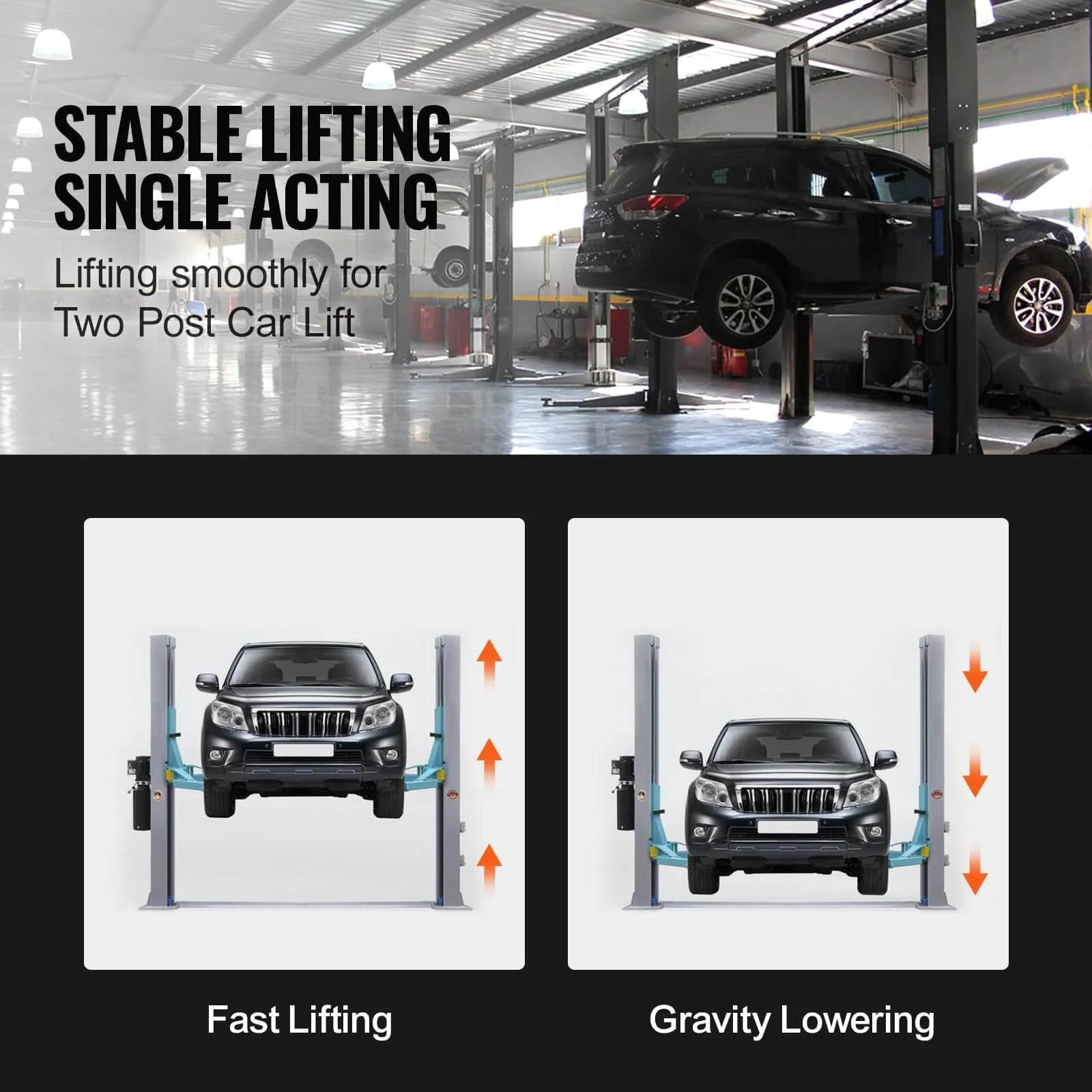 Car lifted on two post lift using Hydraulic Pump 2950 PSI 60HZ Hydraulic Power Unit 3 HP 220V Hydraulic Power Pack.