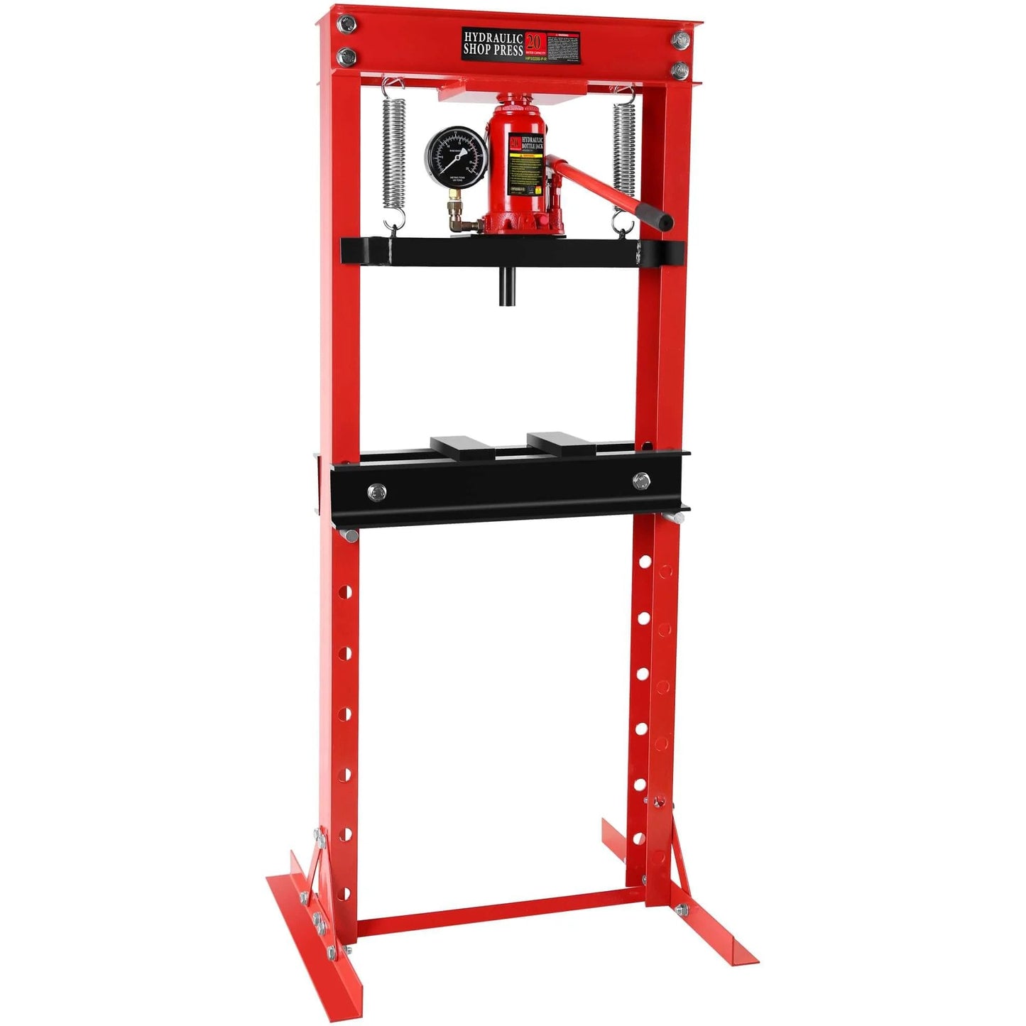 ✝️ Hydraulic Press, 20 Ton H-Frame Garage Floor Adjustable Shop Press with Stamping Plates & Pressure Gauge standing front view
