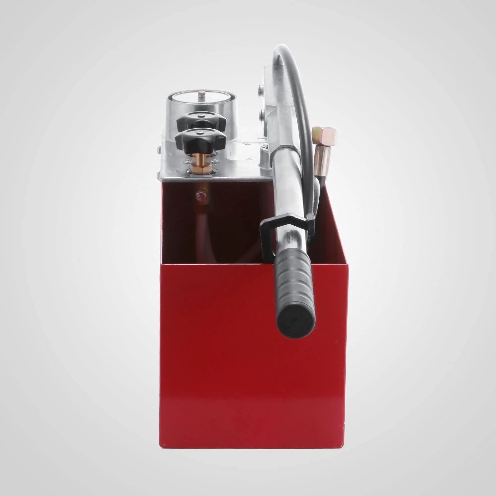Front view of Hydraulic Pressure Test Pump 50 Bar Hand Pressure Test Pump 726 PSI 3.2 Gallon Tank 45ML 1/2" BSP Hydrostatic Test Pump