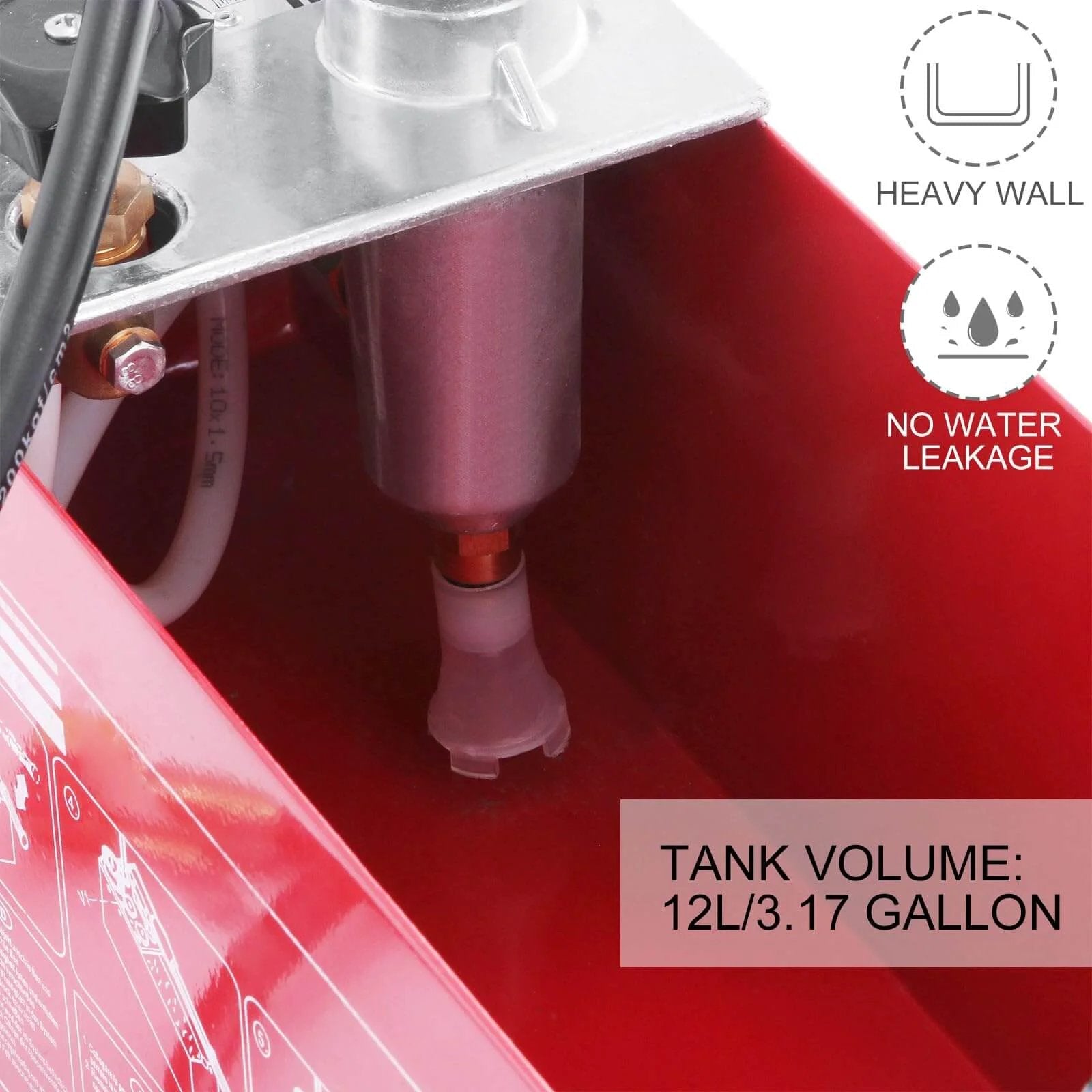 Inside view of a Hydraulic Pressure Test Pump 50 Bar Hand Pressure Test Pump with a 12L steel tank and connector details.