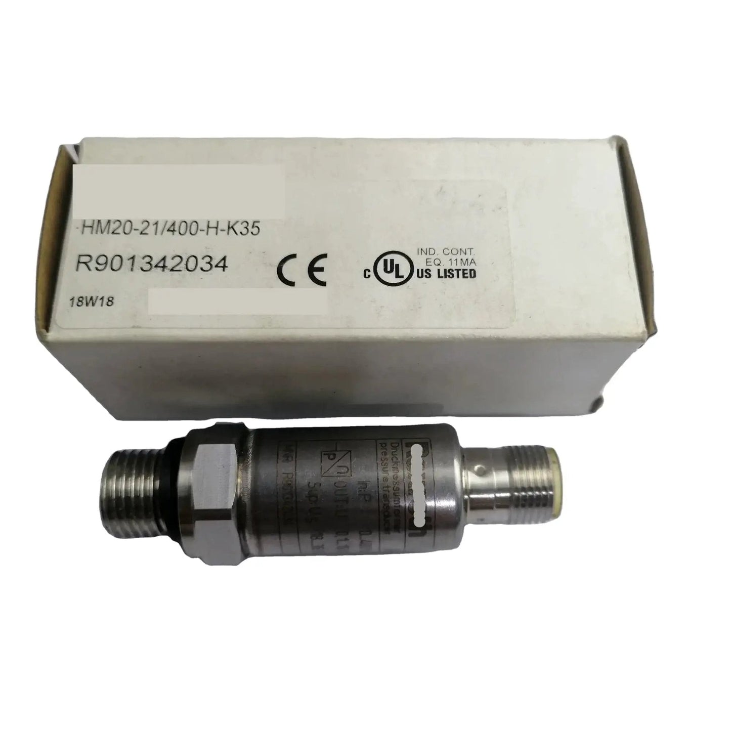 Hydraulic Pressure Transducer For Industrial Applications HM20 2X 400 C K35 with box, rugged enclosure, displayed on a surface.