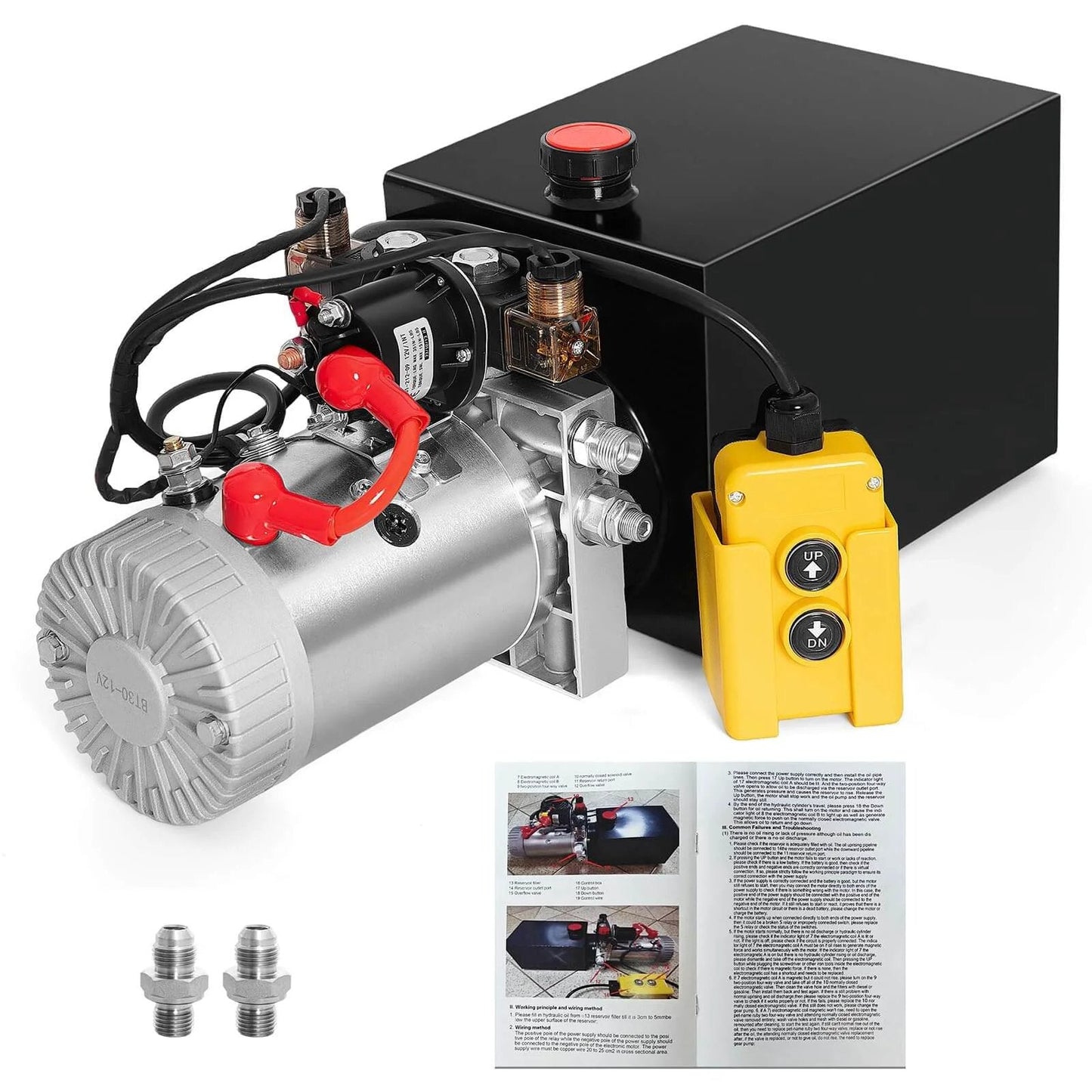 Hydraulic Pump 12V Dump Trailer Pump - Hydraulic Power Unit Double Acting Electric Hydraulic Pump for Dump Trailer Car Lifting with SAE #6 Connectors