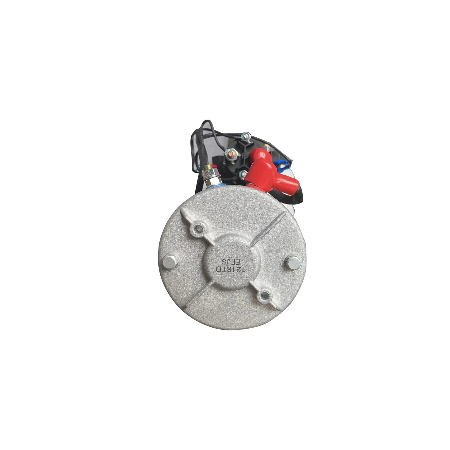 Side view of Double Acting Hydraulic Pump 5 Quart Hydraulic Power Unit 12V DC Hydraulic Pump with connectors visible