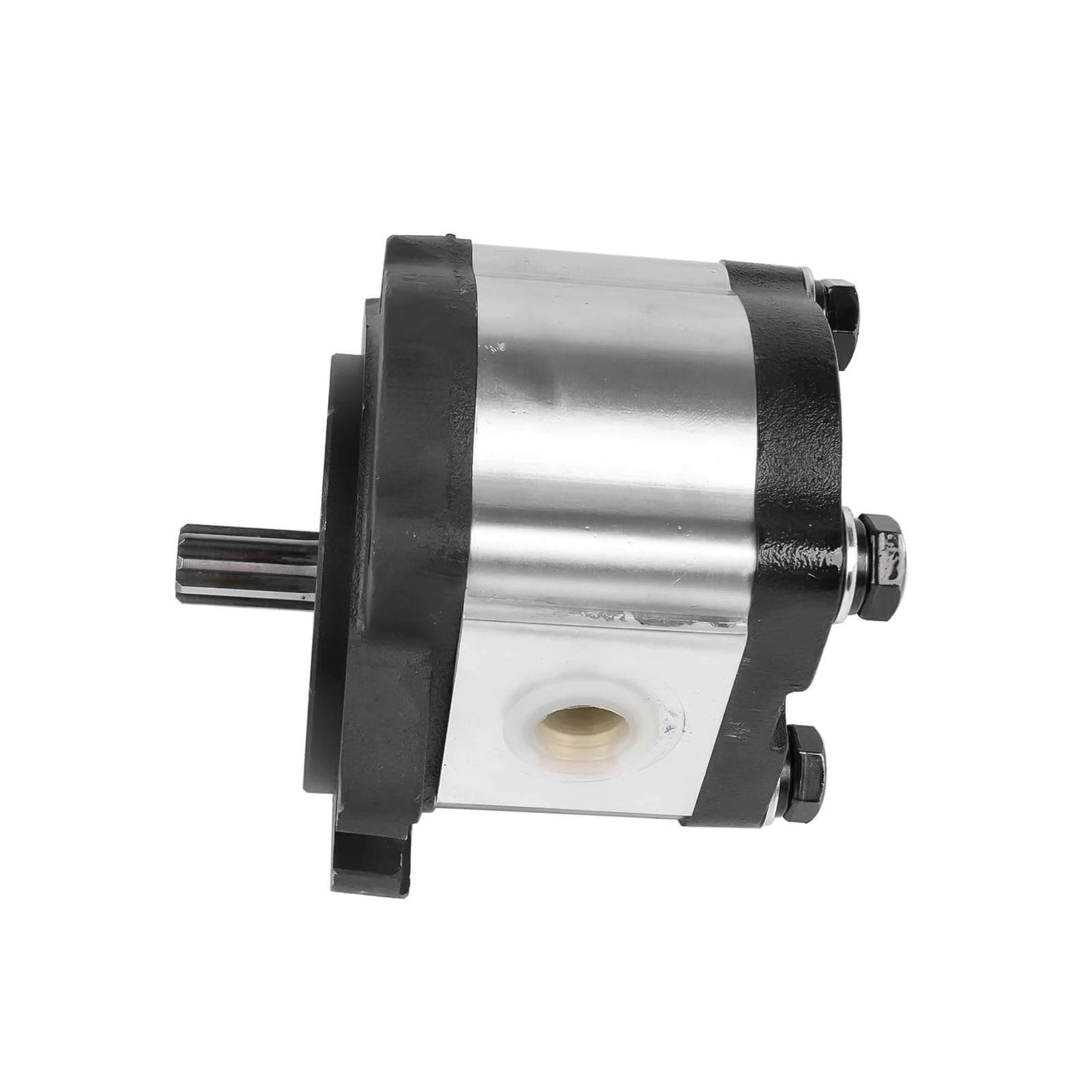 Hydraulic Pump CCW Rotation 4CC Replacement for Genie GS-1932 GS-2032 GS-2046 GR-08 GR-20 QS-12W, side view showing metallic finish