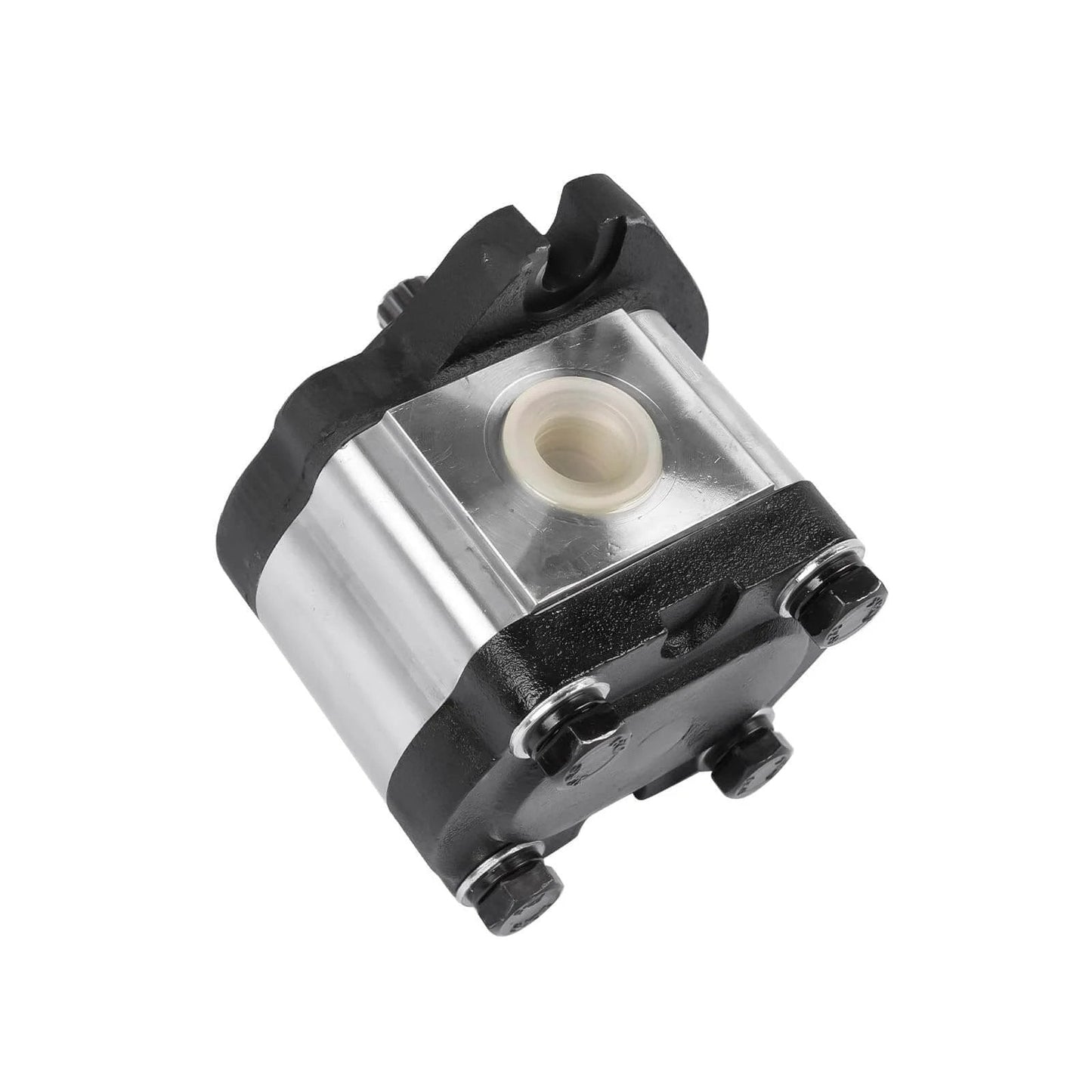 Hydraulic pump CCW rotation 4CC replacement for Genie GS-1932 pictured from side angle, showing metal casing and connection points