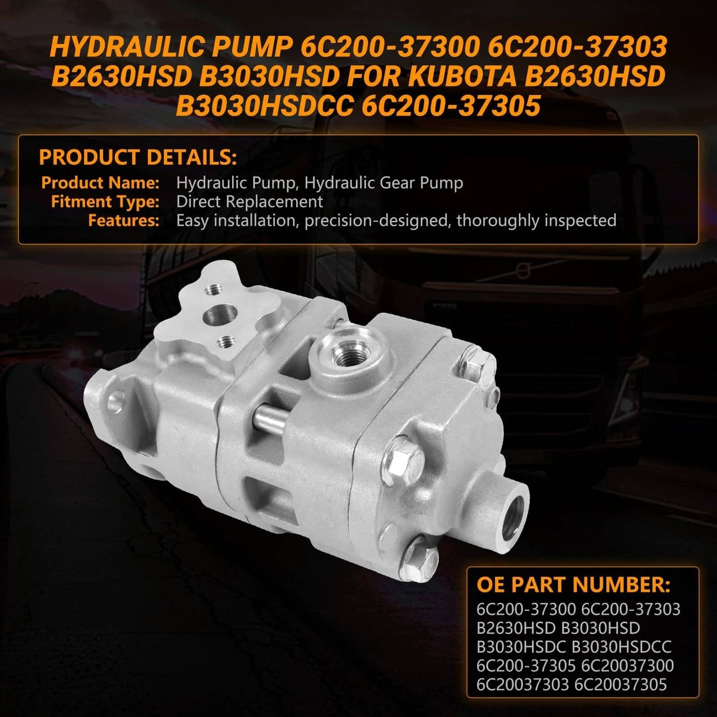 Otobaijeni Hydraulic Pump 6C200-37300 6C200-37303 B2630HSD B3030HSD Compatible with Kubota B2630HSD B3030HSDCC 6C200-37305