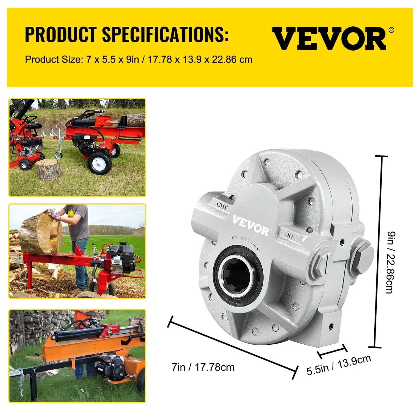 Hydraulic Pump 21.2GPM Hydraulic Motor 540RPM Log Splitter 2250PSI Splitter in use, product dimensions