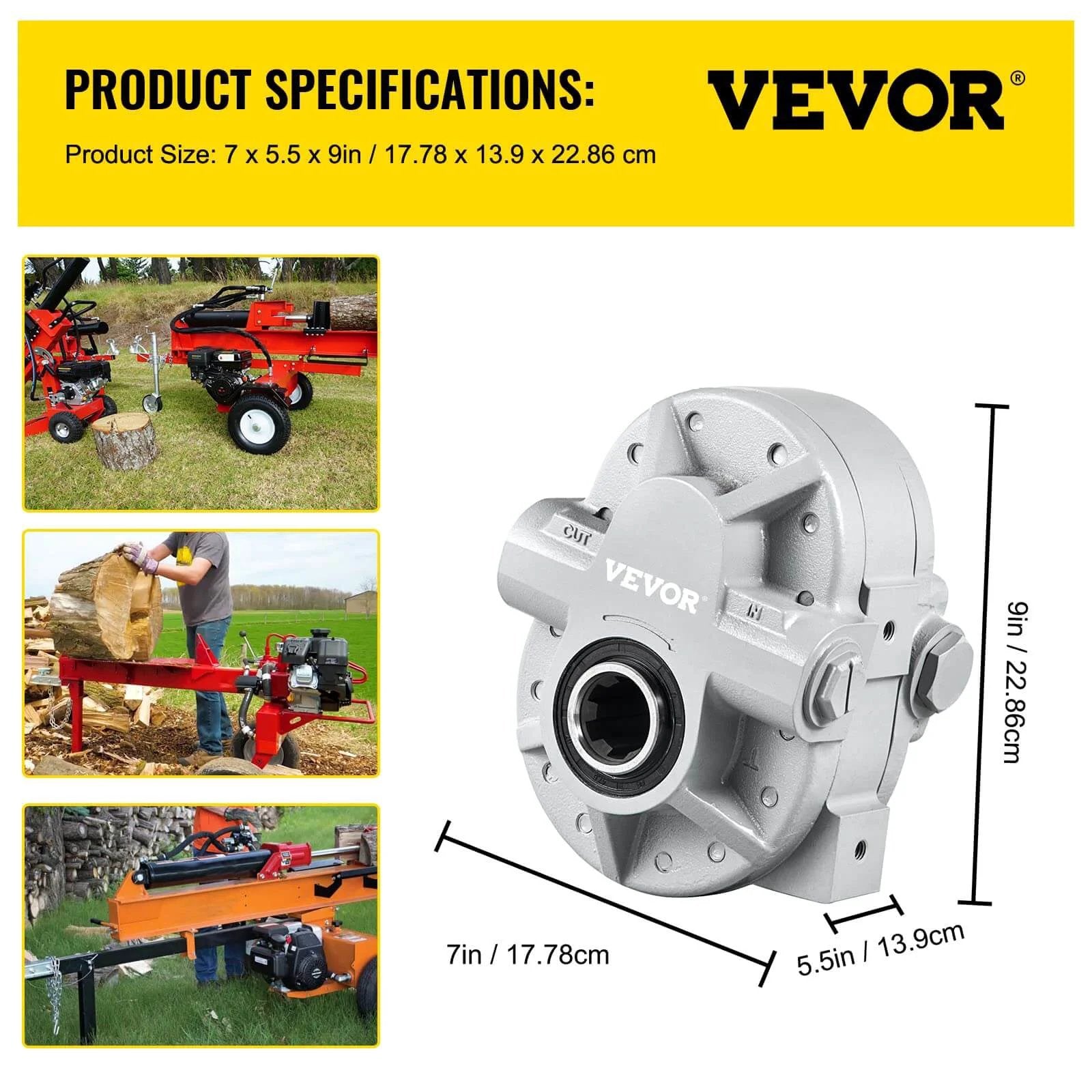 Hydraulic Pump 21.2GPM Hydraulic Motor 540RPM Log Splitter 2250PSI Splitter in use, product dimensions