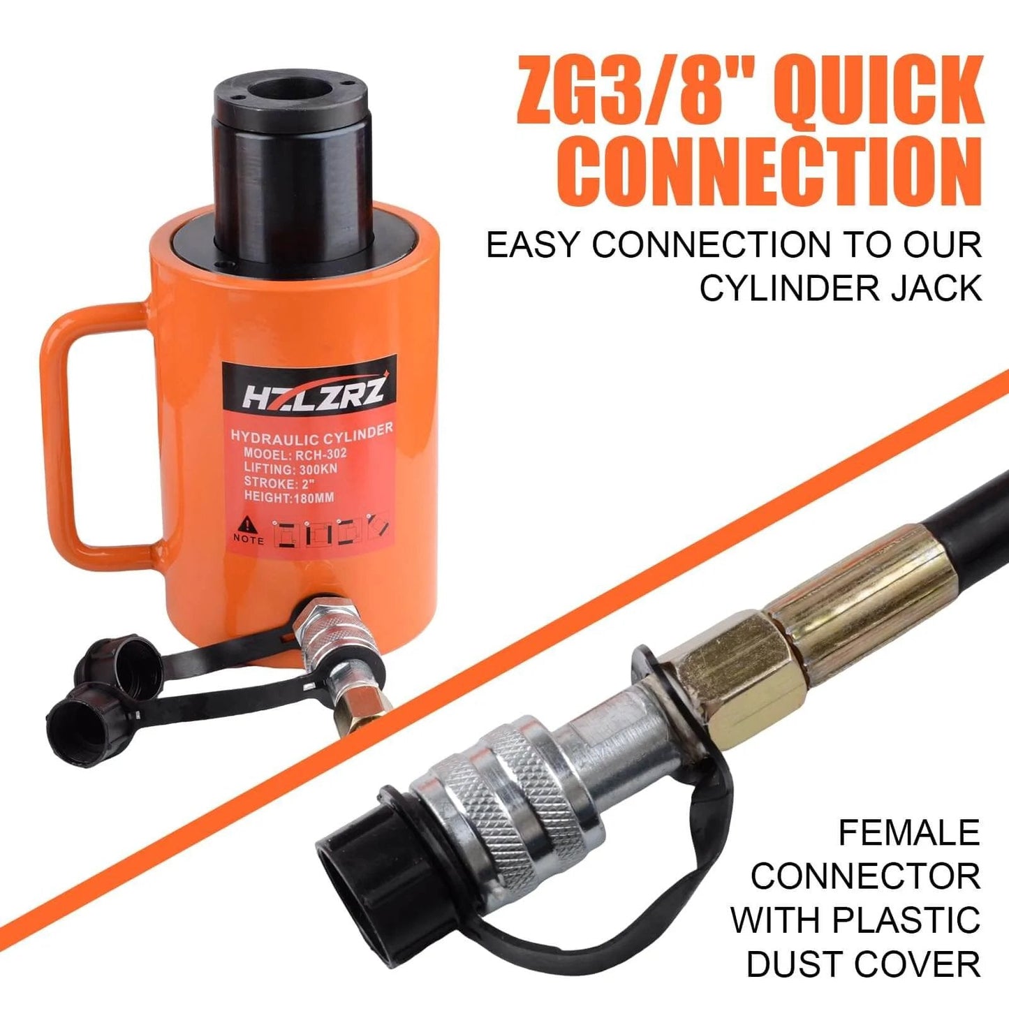 Hydraulic cylinder with ZG3/8 quick connection and female connector, compatible with (1000psi) (HZ-700) Hydraulic Hand Pump