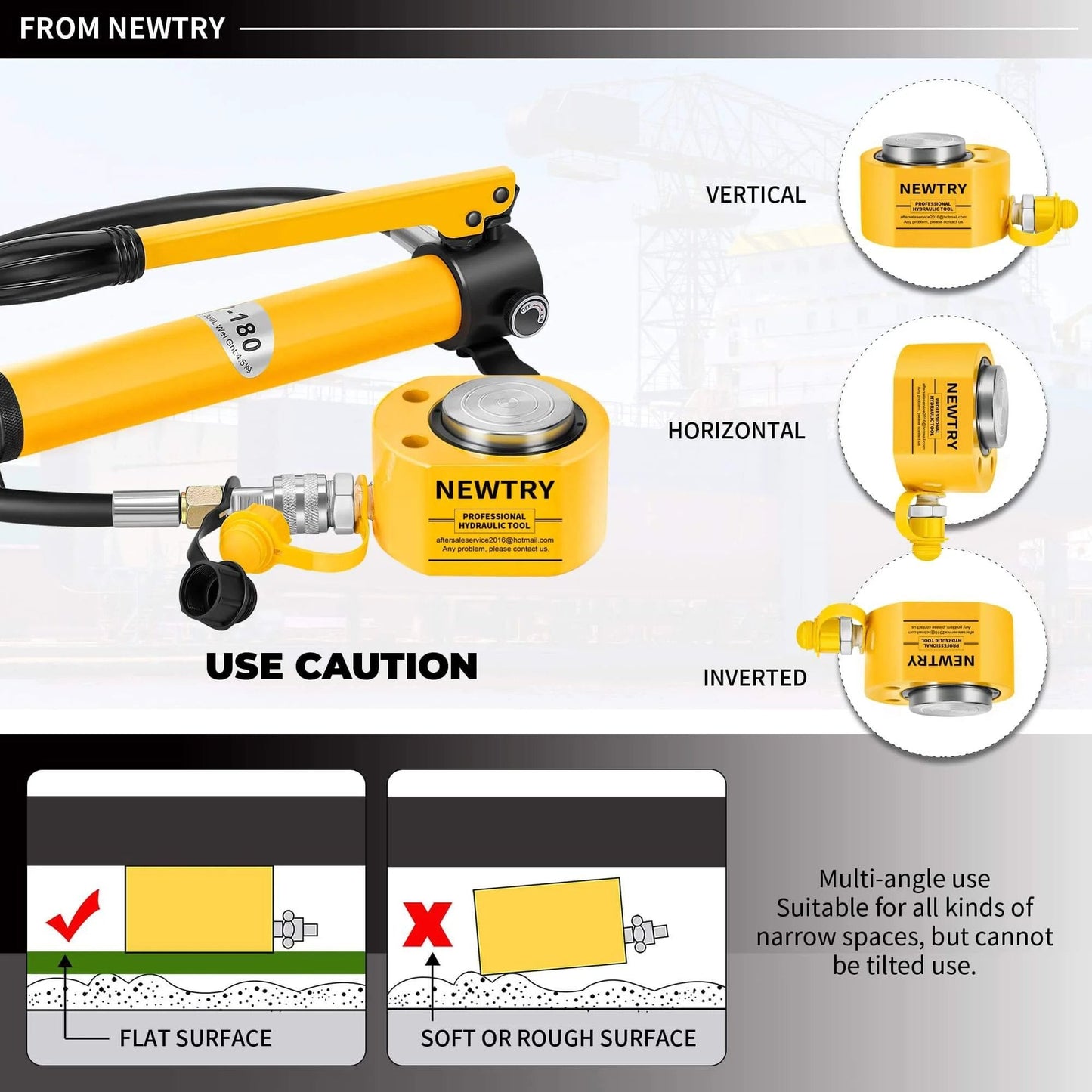 Hydraulic Ram Cylinder 20 ton Lifting Jack Porta Power 0.51” Low Profile Hydraulic Ram Jack with usage guide and Newtry branding