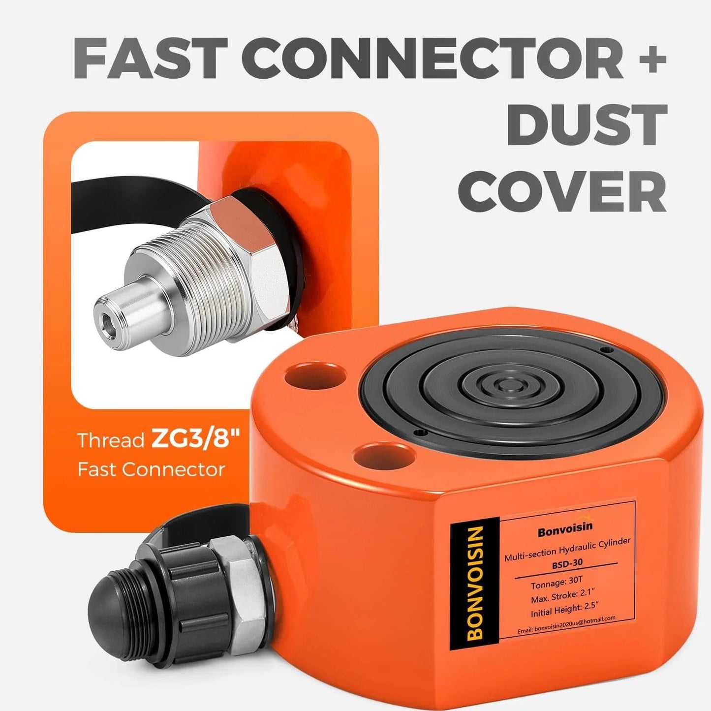 ✝️ Hydraulic Ram Jack 30T Low Profile Porta Power Cylinder Multi-Section 2.13" Stroke Lifting Cylinder with fast connector and dust cover