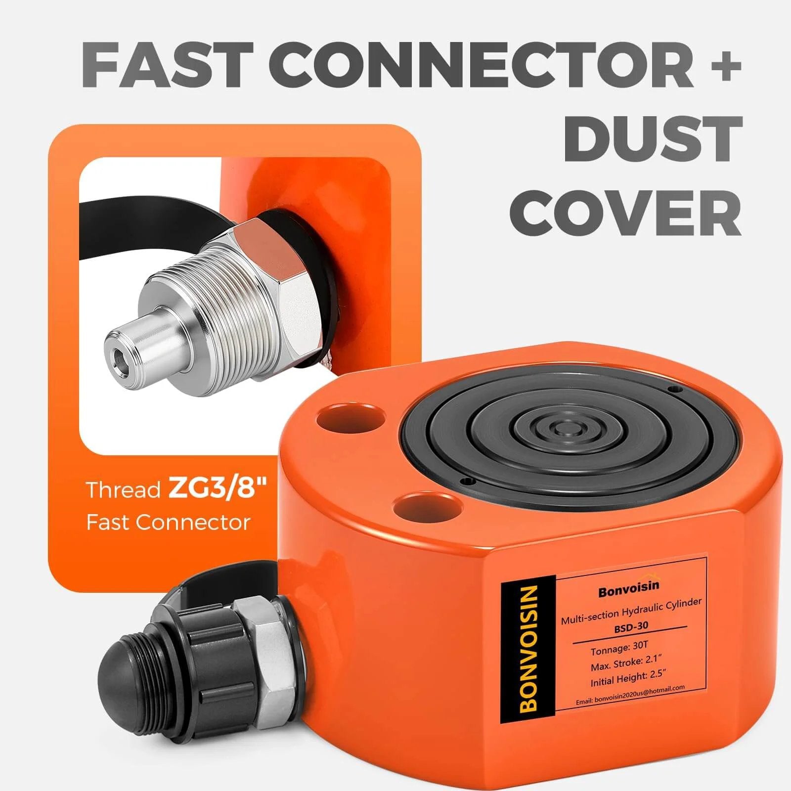 ✝️ Hydraulic Ram Jack 30T Low Profile Porta Power Cylinder Multi-Section 2.13" Stroke Lifting Cylinder with fast connector and dust cover