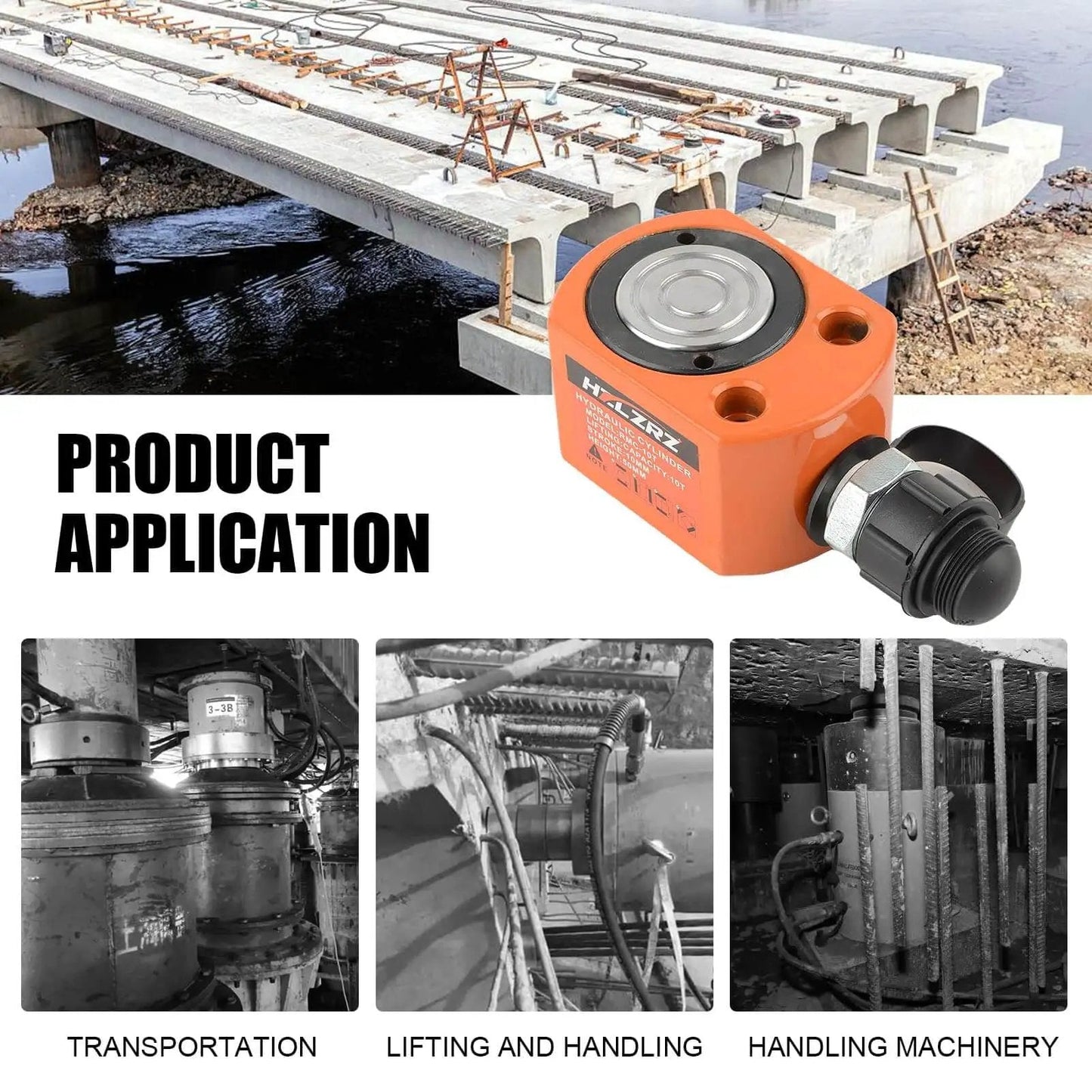 Heavy Duty 10 Ton Hydraulic Ram Jack Kit with Porta Power Lifting Cylinders shown with industrial application scenarios