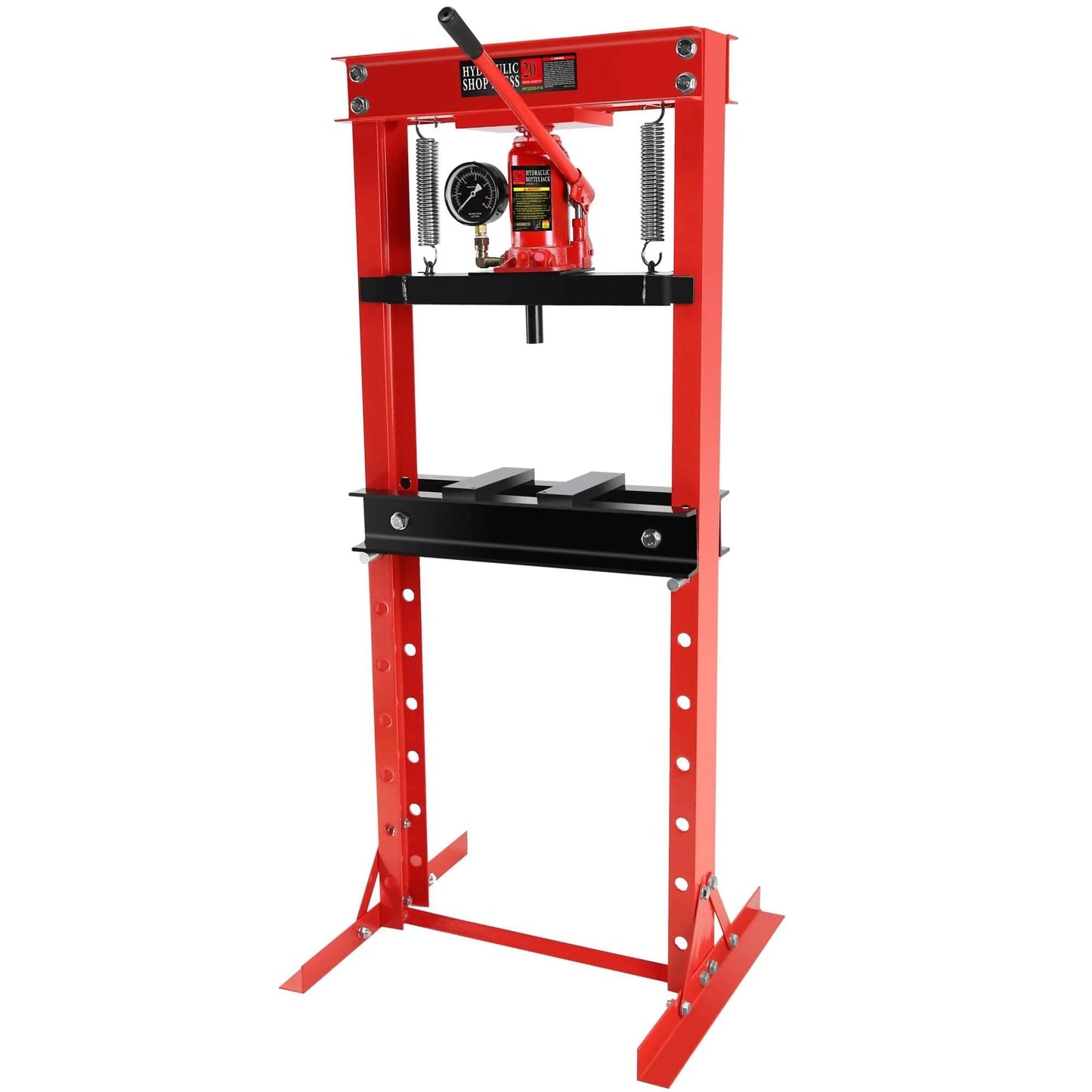 Hydraulic Shop Press,20 Ton H-Frame Garage Floor Adjustable Shop Bearing Press with Pressure Gauge in red frame