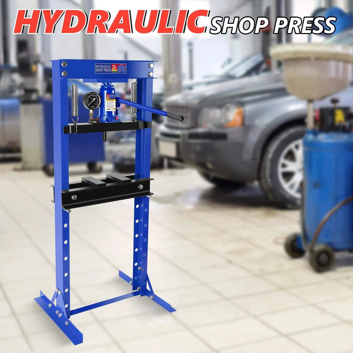 Hydraulic Shop Press,20 Ton H-Frame Garage Floor Adjustable Shop Bearing Press with Pressure Gauge & Stamping Plates in garage