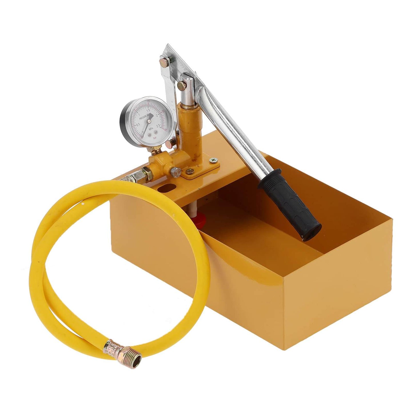 362 PSI Pressure Test Pump, Hydraulic Manual Water Pressure Tester Kit with gauge and hose, brass box with black handle