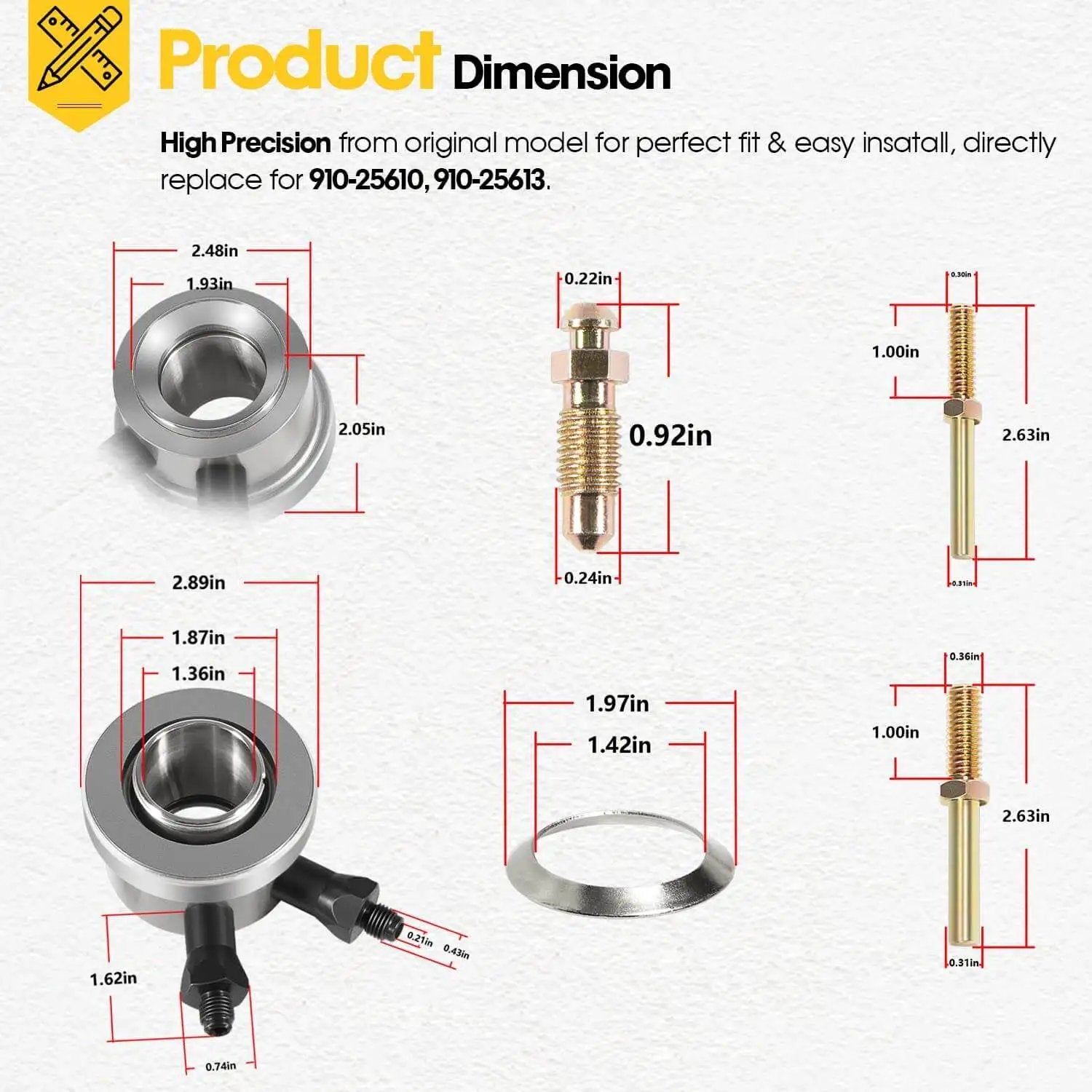 Product dimensions for Hydraulic Throwout Bearing For GM Release Bearing Stock Clutch For Small Block Chevy V8 And Most...