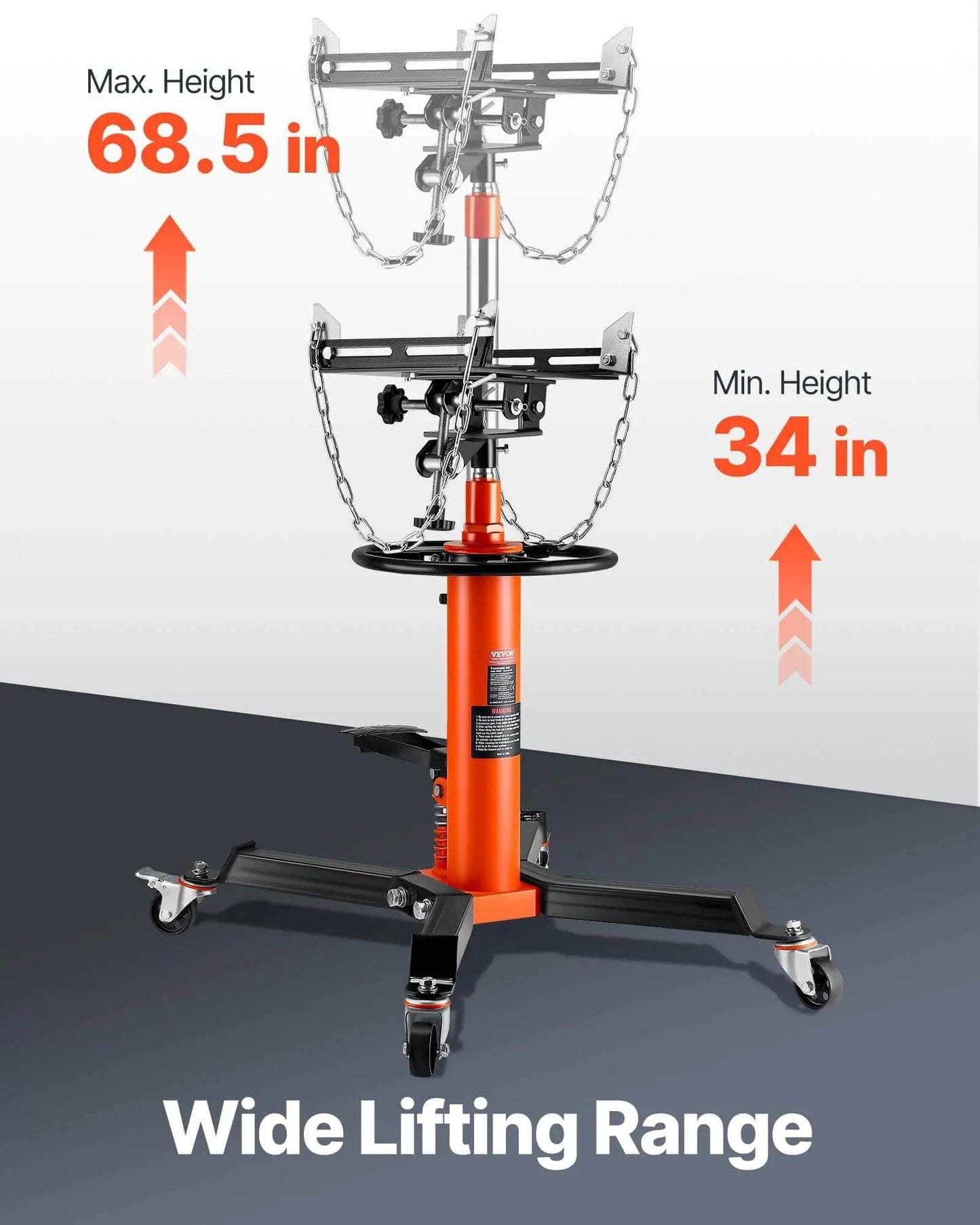 Beefy Transmission Jack With 1322 Lb Capacity For Cars And Light Trucks, 32 To 67 Inches Hydraulic Lift, Foot Pedal Operation, And 360 Degree Swivel Wheels For Smooth Access And Stable Transmissions Install Or Removal By VEVOR