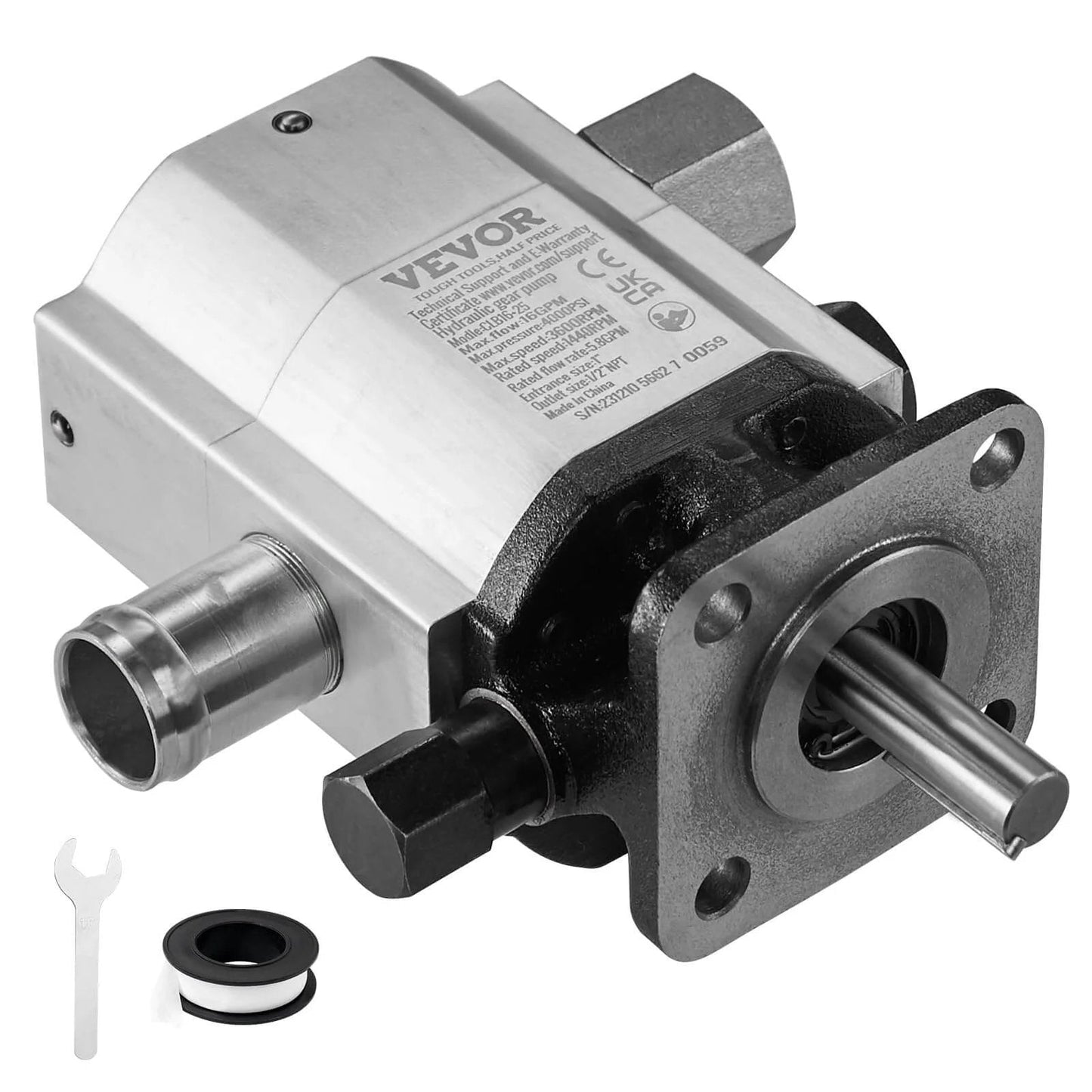 Hydraulic Wood Log Splitter Pump, 16GPM, 2 Stage 4000PSI, 1'' Inlet 1/2'' NPT Outlet 3600 RPM Aluminum Hydraulic Gear Pump shown