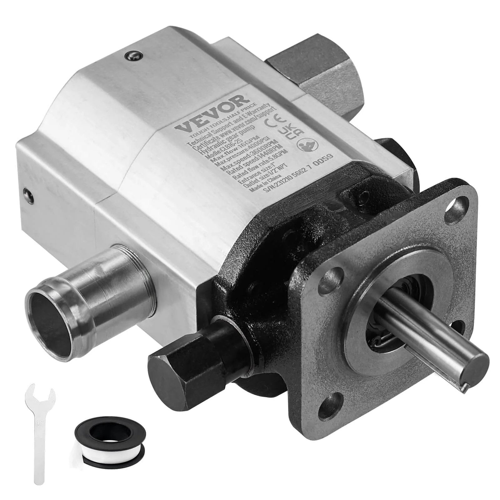 Hydraulic Wood Log Splitter Pump, 16GPM, 2 Stage 4000PSI, 1'' Inlet 1/2'' NPT Outlet 3600 RPM Aluminum Hydraulic Gear Pump shown