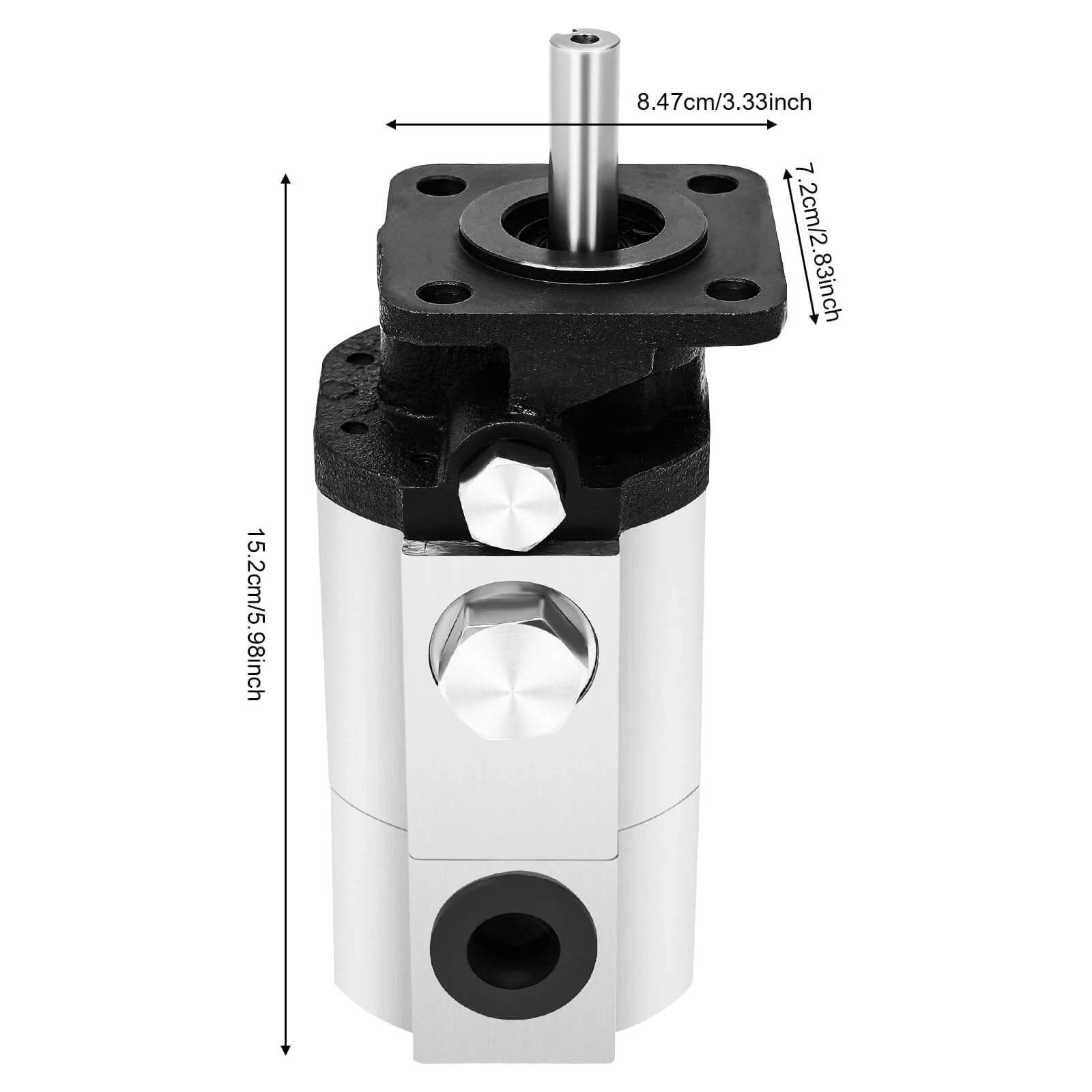 Hydraulic Wood Splitter Pump 16 GPM 2 Stage Powerful Hydraulic Pump, Hi Low Displacement Gear Pump 3600RPM, dimensions shown