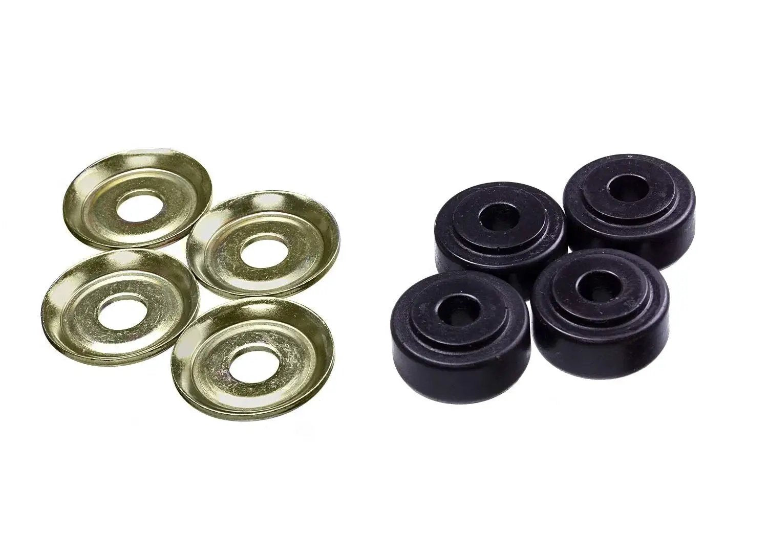 Hyper-Flex Shock Bushing Set 9.8177G components including metal washers and black polyurethane bushings for vehicle suspension upgrades