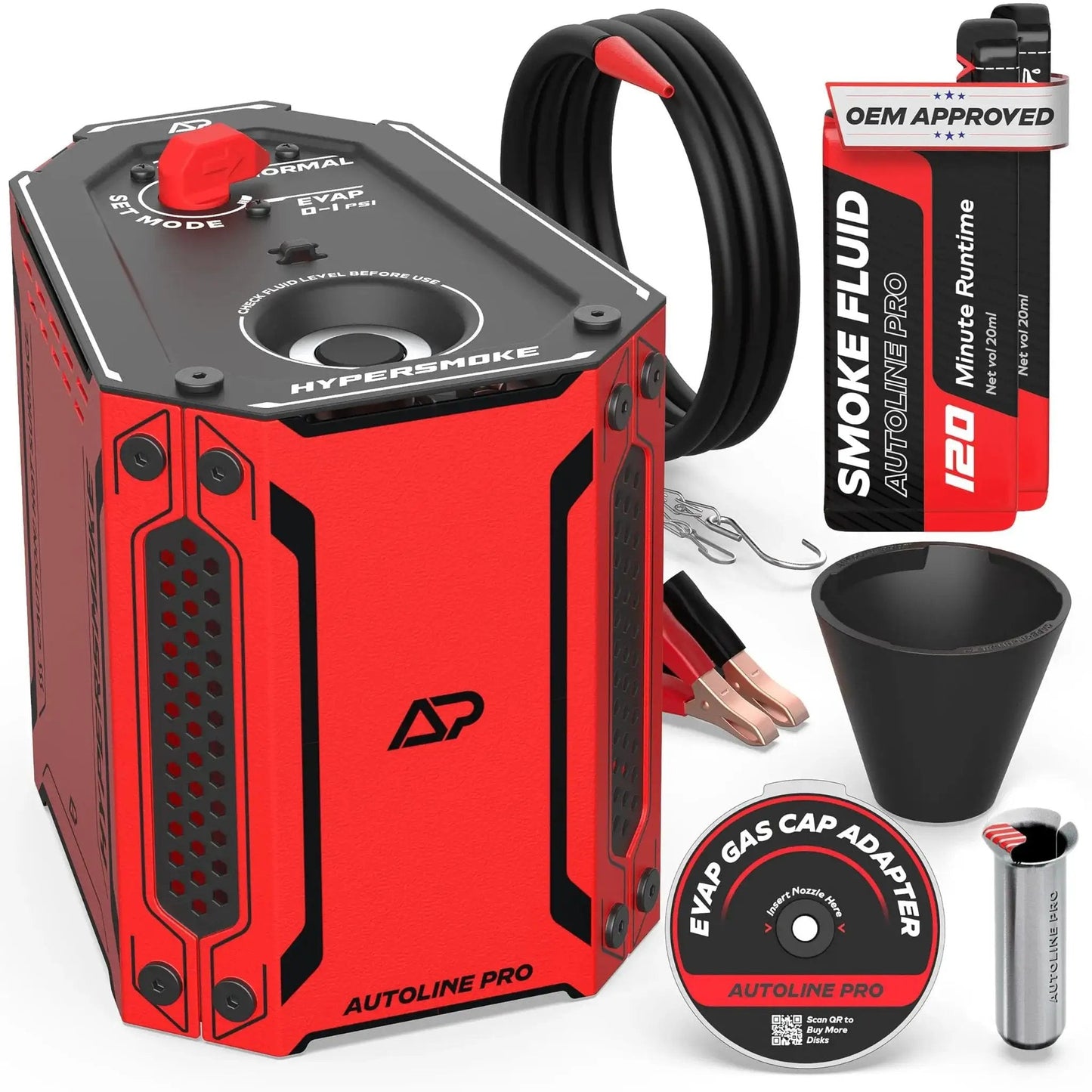 HyperSmoke Automotive Smoke Machine For EVAP Vacuum Leak Testing With Adjustable Pressure, includes EVAP adapter and smoke fluid