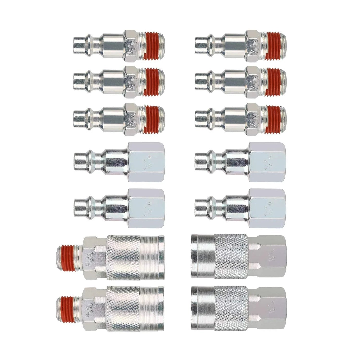 IM Type Quick Connect Air Fittings Kit With One Quarter Inch NPT Threads, Fourteen Piece Set In Stainless Steel displayed