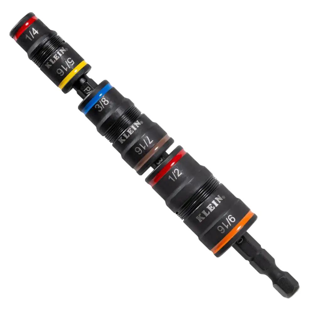 7 In 1 Impact Driver Socket Set With Flip Sockets And Bit Holder, Quick Connect Shaft, Includes Hex Sizes One Quarter Inch, Five Sixteenths Inch, Three Eighths Inch, Seven Sixteenths Inch, One Half Inch And Nine Sixteenths Inch, Heavy Duty For Pros And