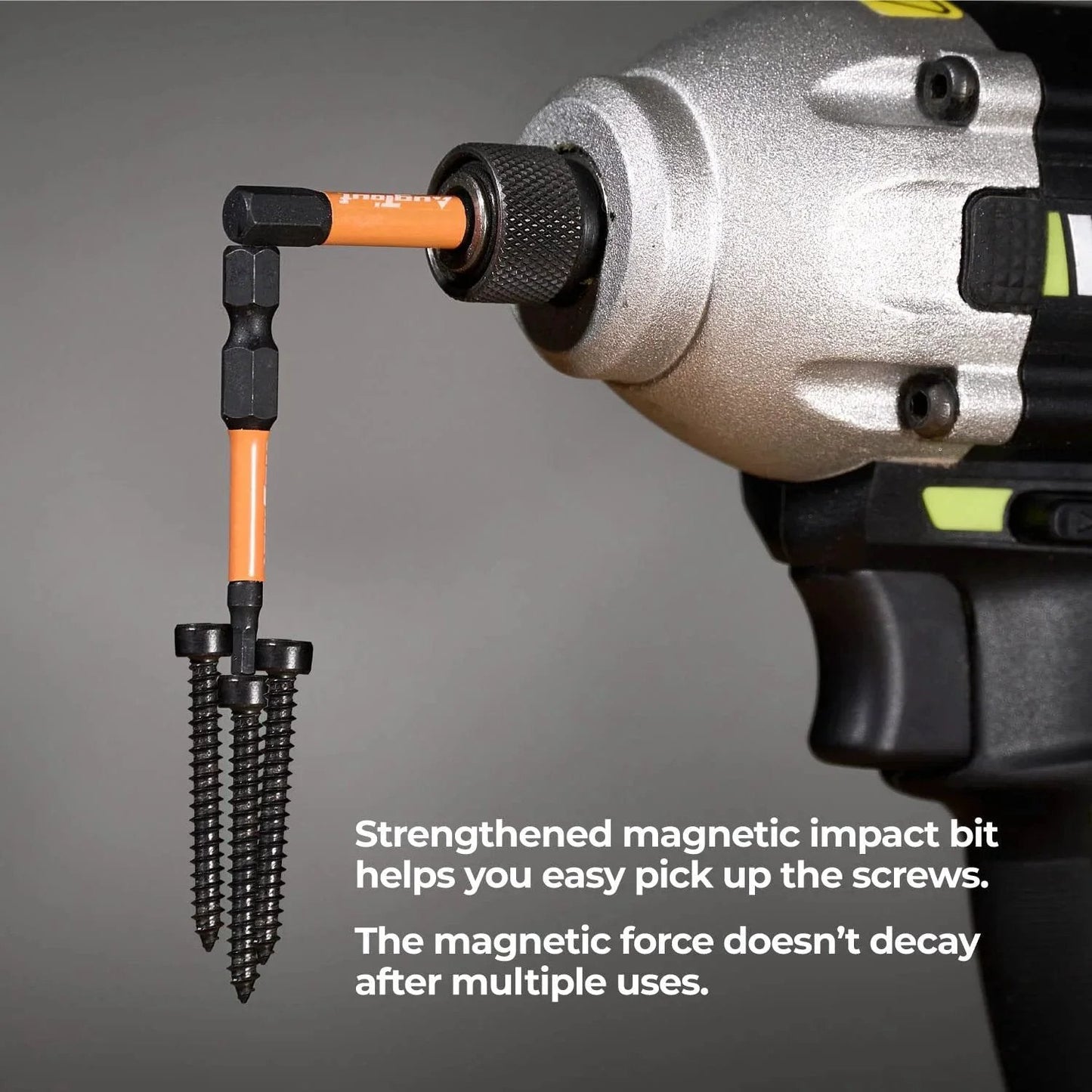 Close-up: 20 Piece Impact Hex Bit Set With Magnetic Tips Quarter Inch Shank S2 Steel CNC Machined Bits In Storage Box in use