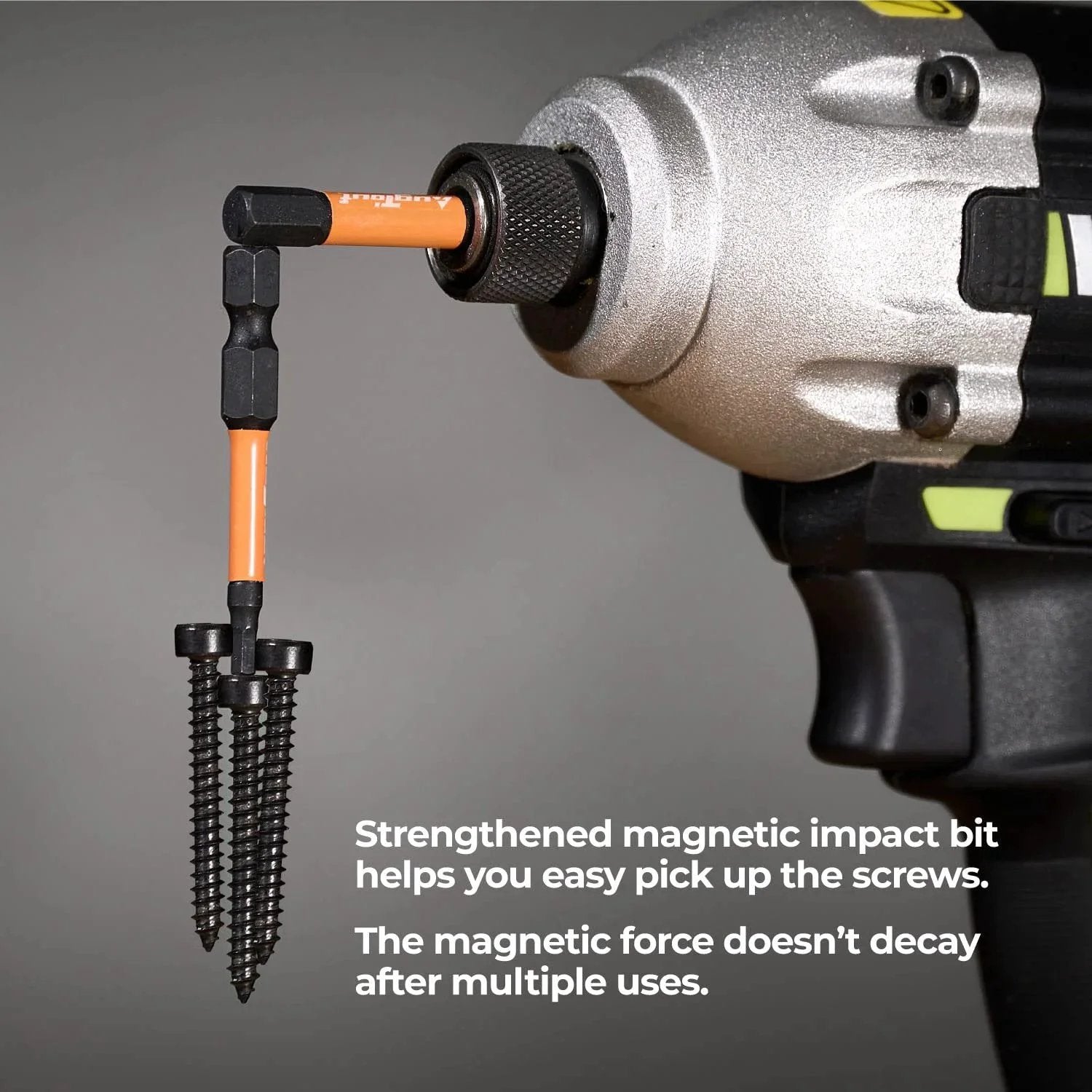 Close-up: 20 Piece Impact Hex Bit Set With Magnetic Tips Quarter Inch Shank S2 Steel CNC Machined Bits In Storage Box in use