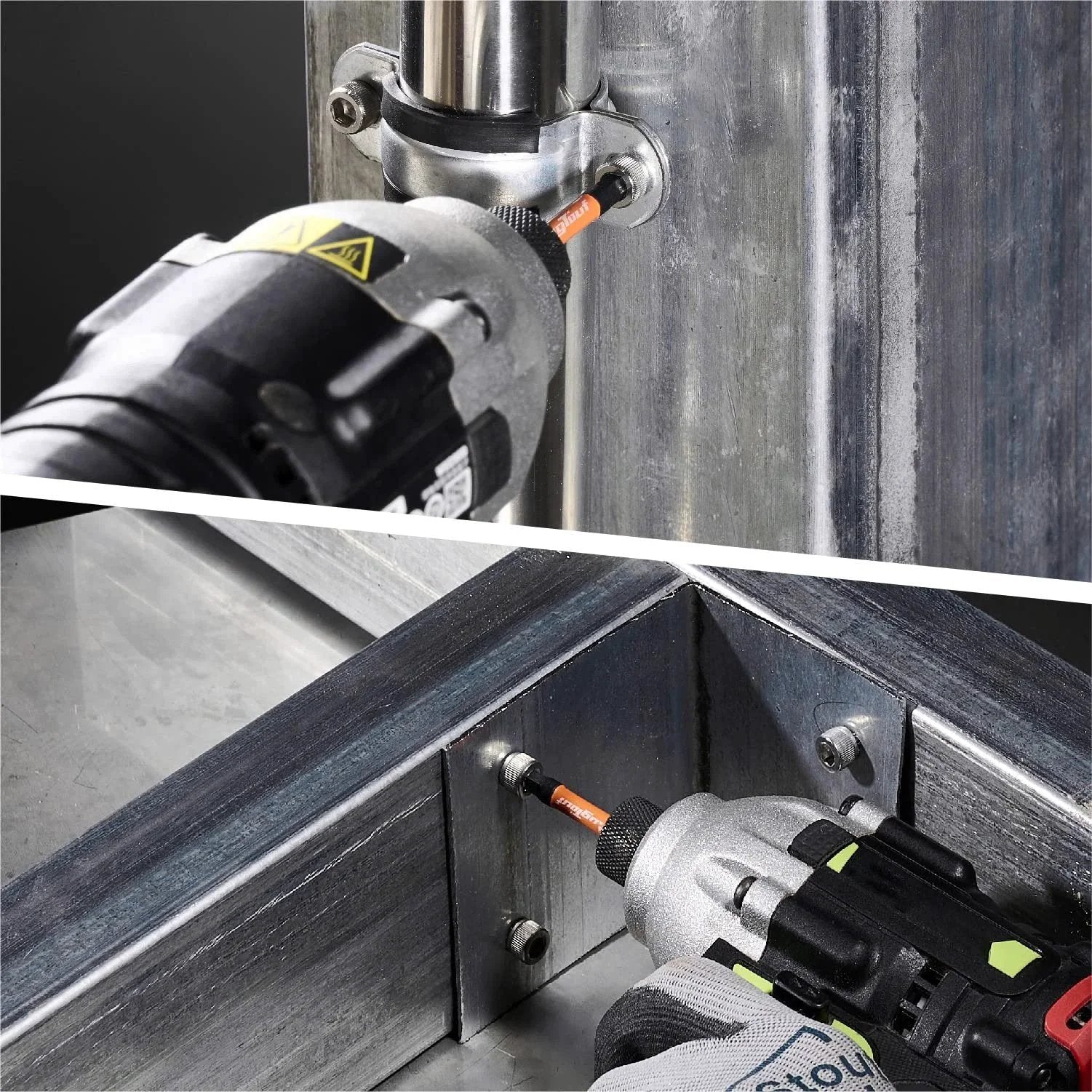 20 Piece Impact Hex Bit Set With Magnetic Tips Quarter Inch Shank S2 Steel CNC Machined Bits in use with impact driver