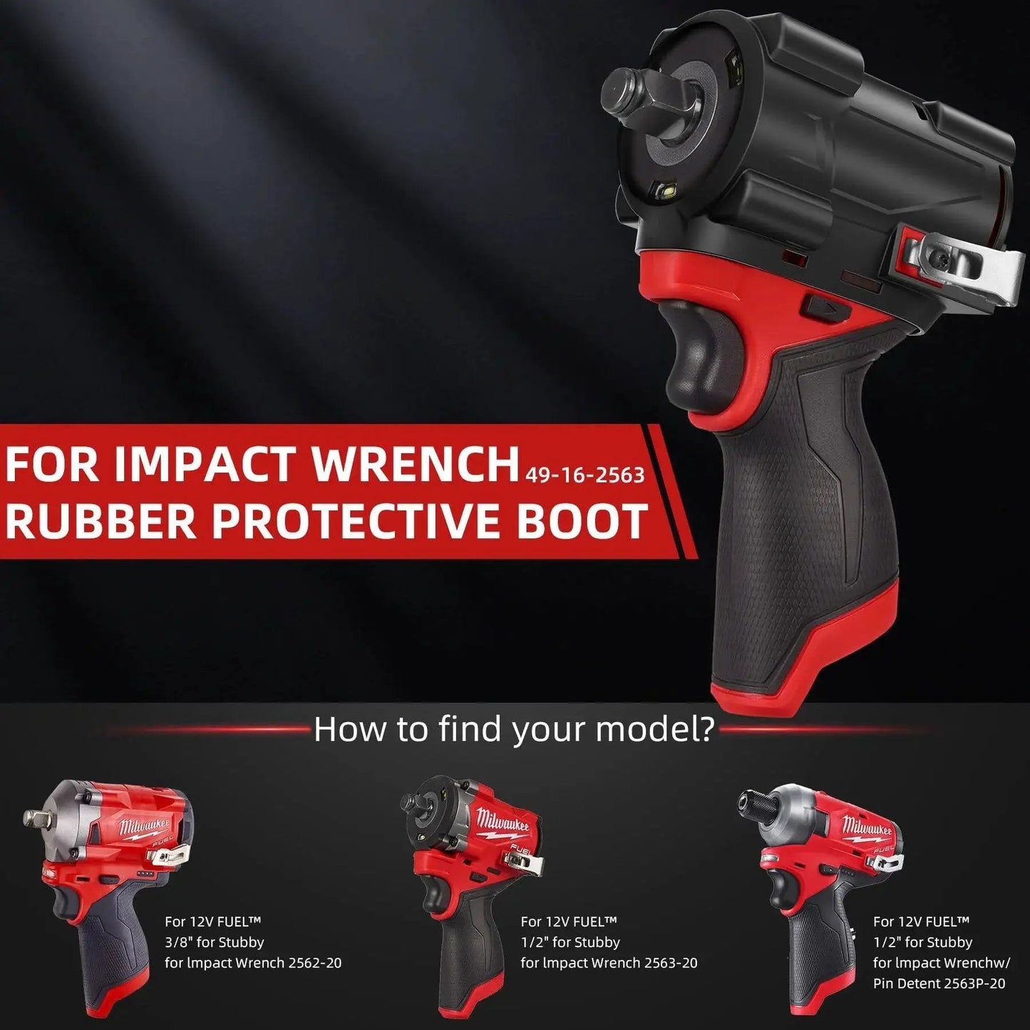 Protect your M12 FUEL Stubby Wrench with a rugged rubber boot cover for impact wrench, sealing out water, oil, dust, impacts.