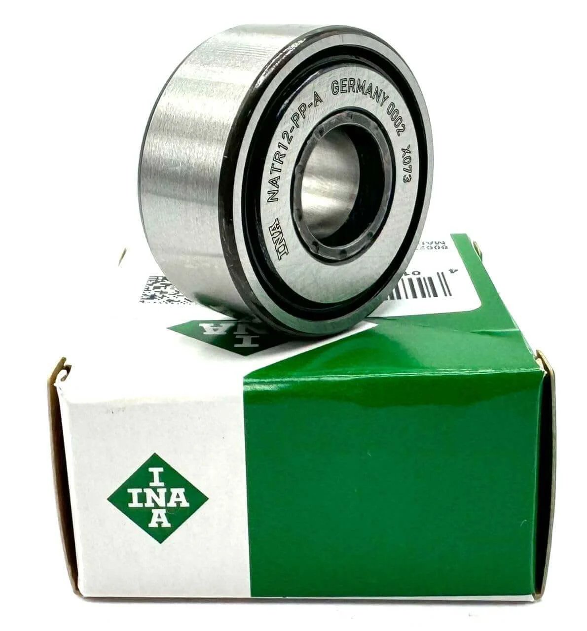 INA Germany NATR12 PP Yoke Type Track Roller Bearing 12X32X15 MM on packaging box, showcasing durable design and branding.