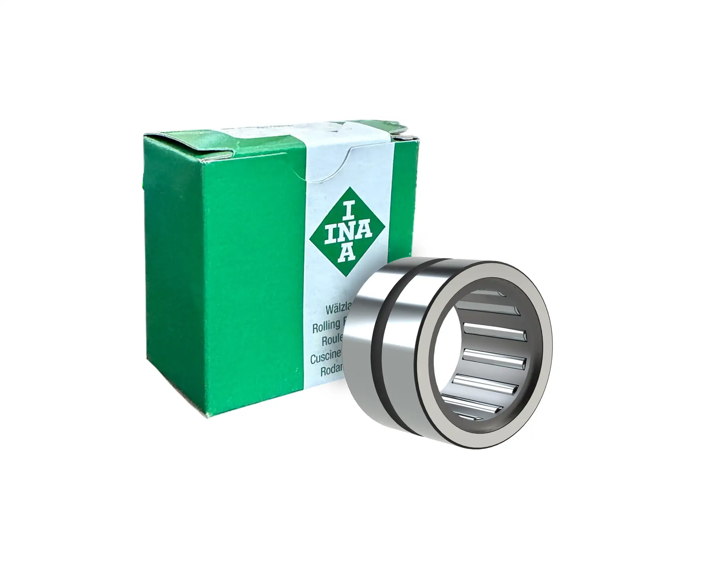 Machined INA NAO25-40-17 needle roller bearing with box, delivers high load capacity in tight radial space; precision tolerance