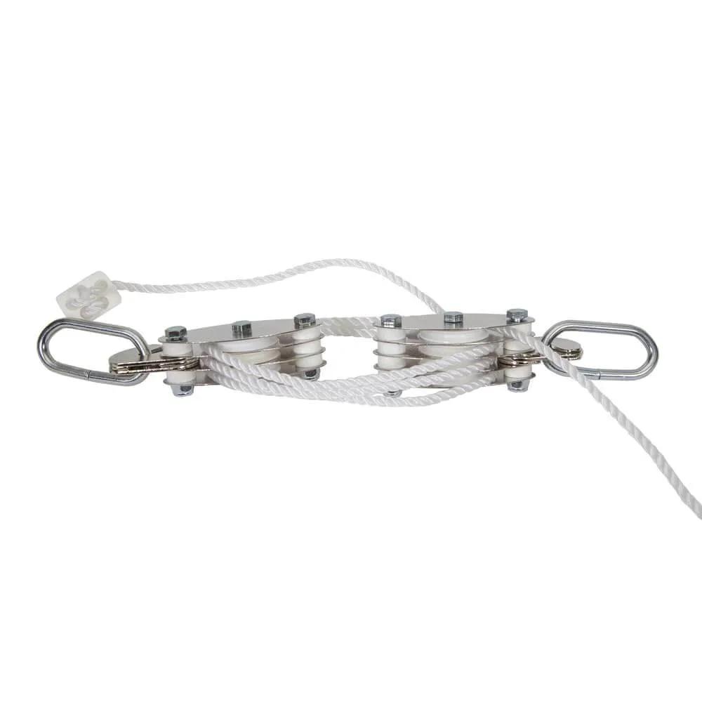 Heavy Duty Indoor Outdoor Pulley Hoist With Chromed Pulleys Polypropylene Rope 440 Lb Capacity 65 Ft side view