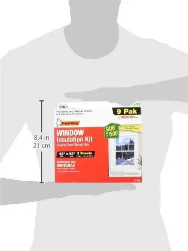 Box of Indoor Window Shrink Kit For 42 To 62 Inch Windows Clear 9 Pack Insulation Film held by person