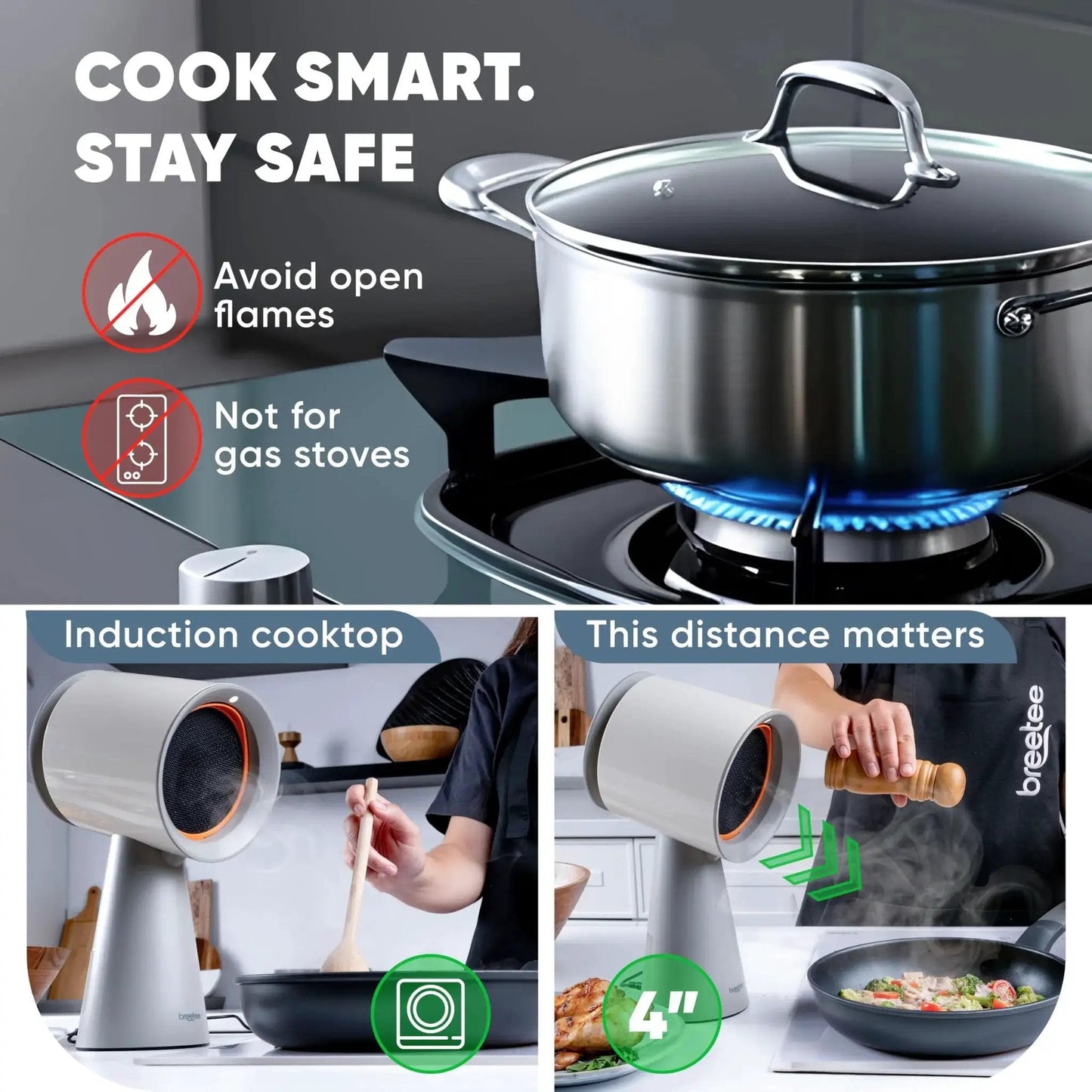 Portable countertop range hood with 5-layer filtration, 3-speed quiet exhaust, and plug-and-play setup for induction cooktops.