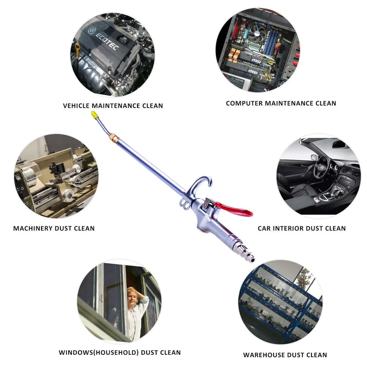 High Volume Powerful Industrial Air Blow Gun, 17-26 Inch Extensible Stainless Steel Air Flow Nozzle for dust cleaning applications.
