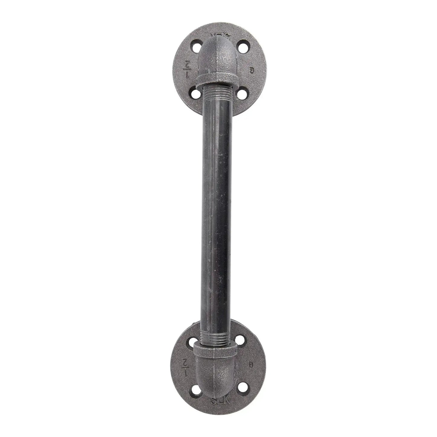 Industrial Pipe Decor Barn Door Handle 8 Inch With Authentic Steel Grey Iron Fittings Flanges And Pipes For Custom Vintage Hanging Doors DIY Kit With Hardware For Easy Installation And Rustic Farmhouse Style, front view